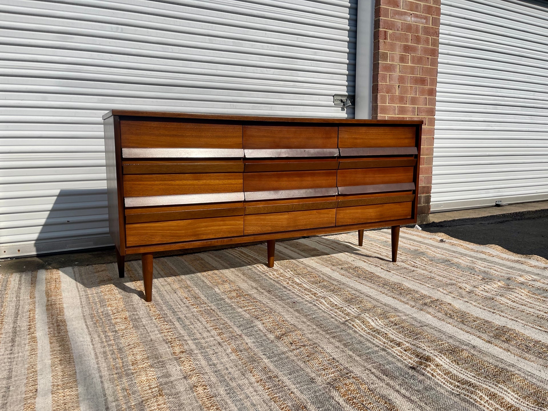 Midcentury Modern Nine Drawer Lowboy Dresser by Bassett