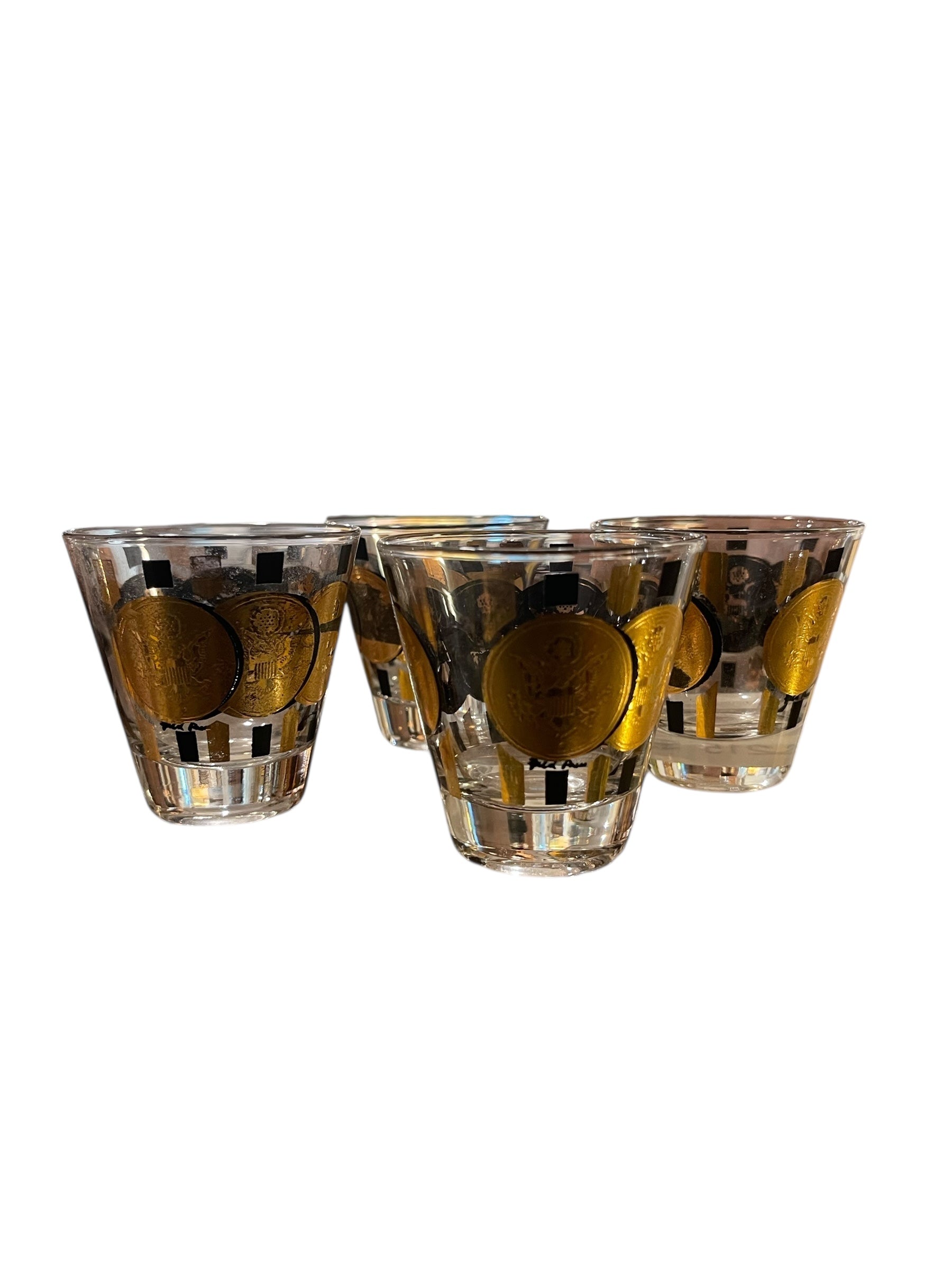 Midcentury Modern American Gold Coon Snifter Glasses (4)