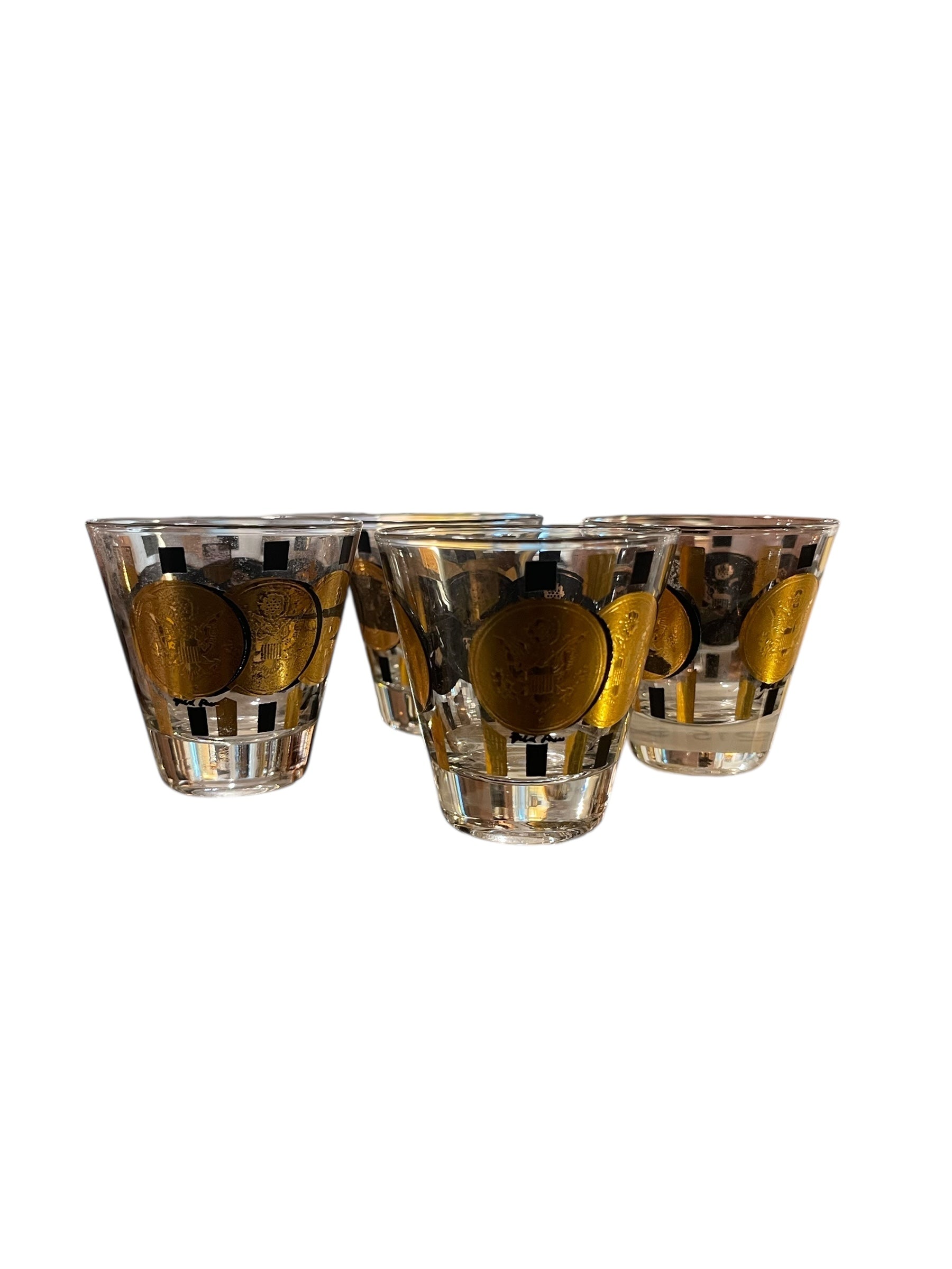 Midcentury Modern American Gold Coon Snifter Glasses (4)