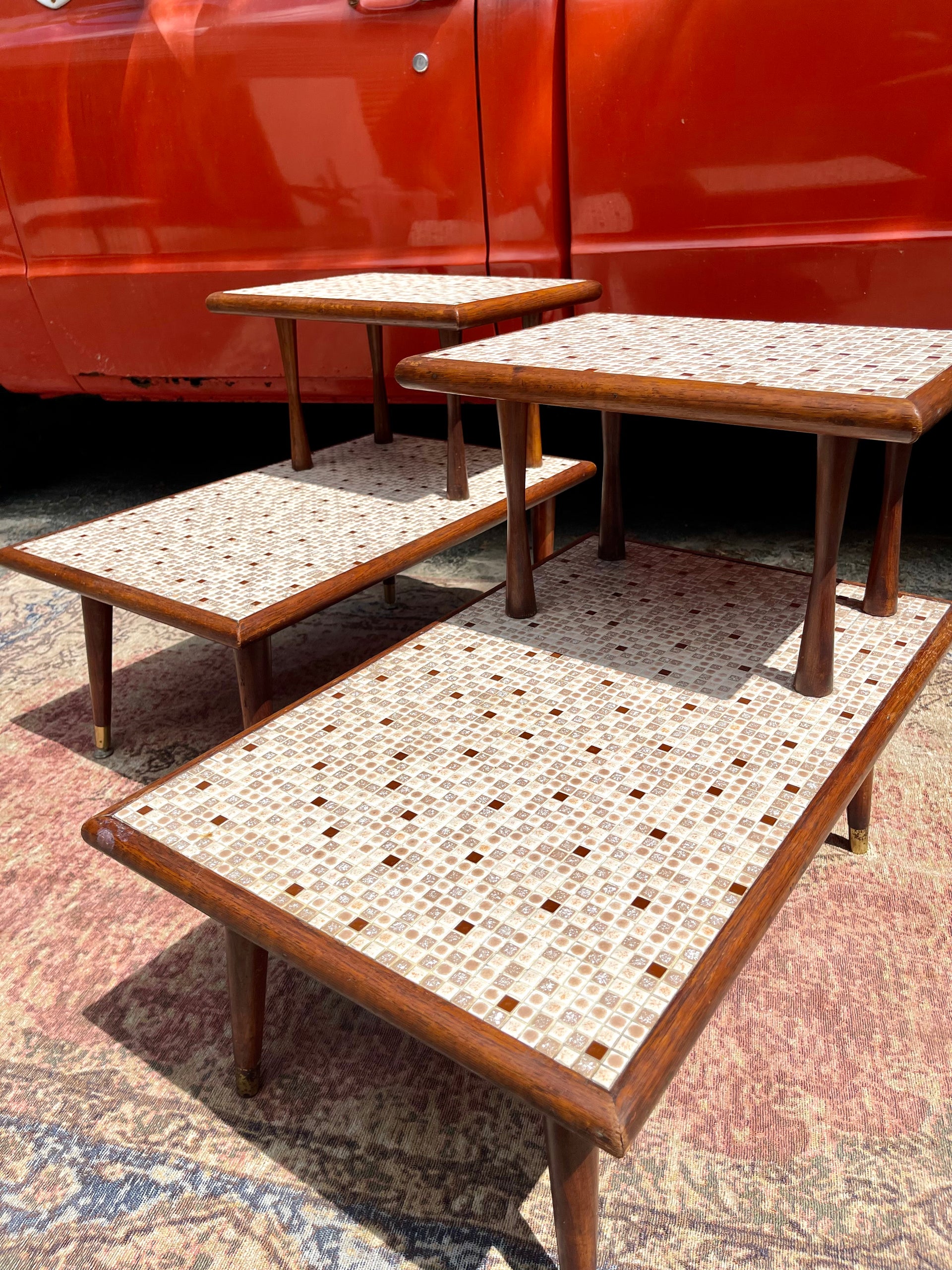 Two-Tiered Mosaic Tile Accent Tables