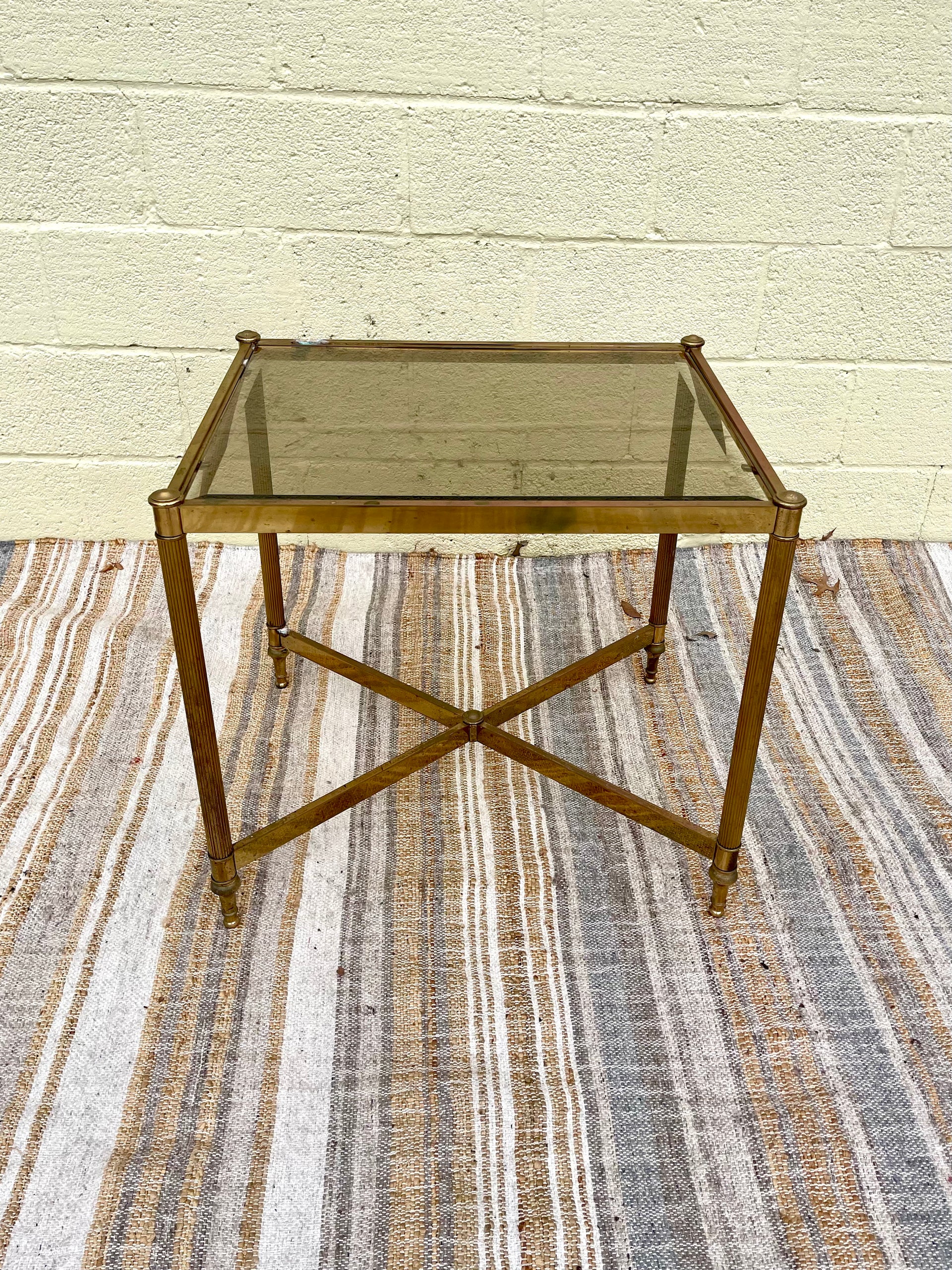 Smoked Glass and Brass Side Table
