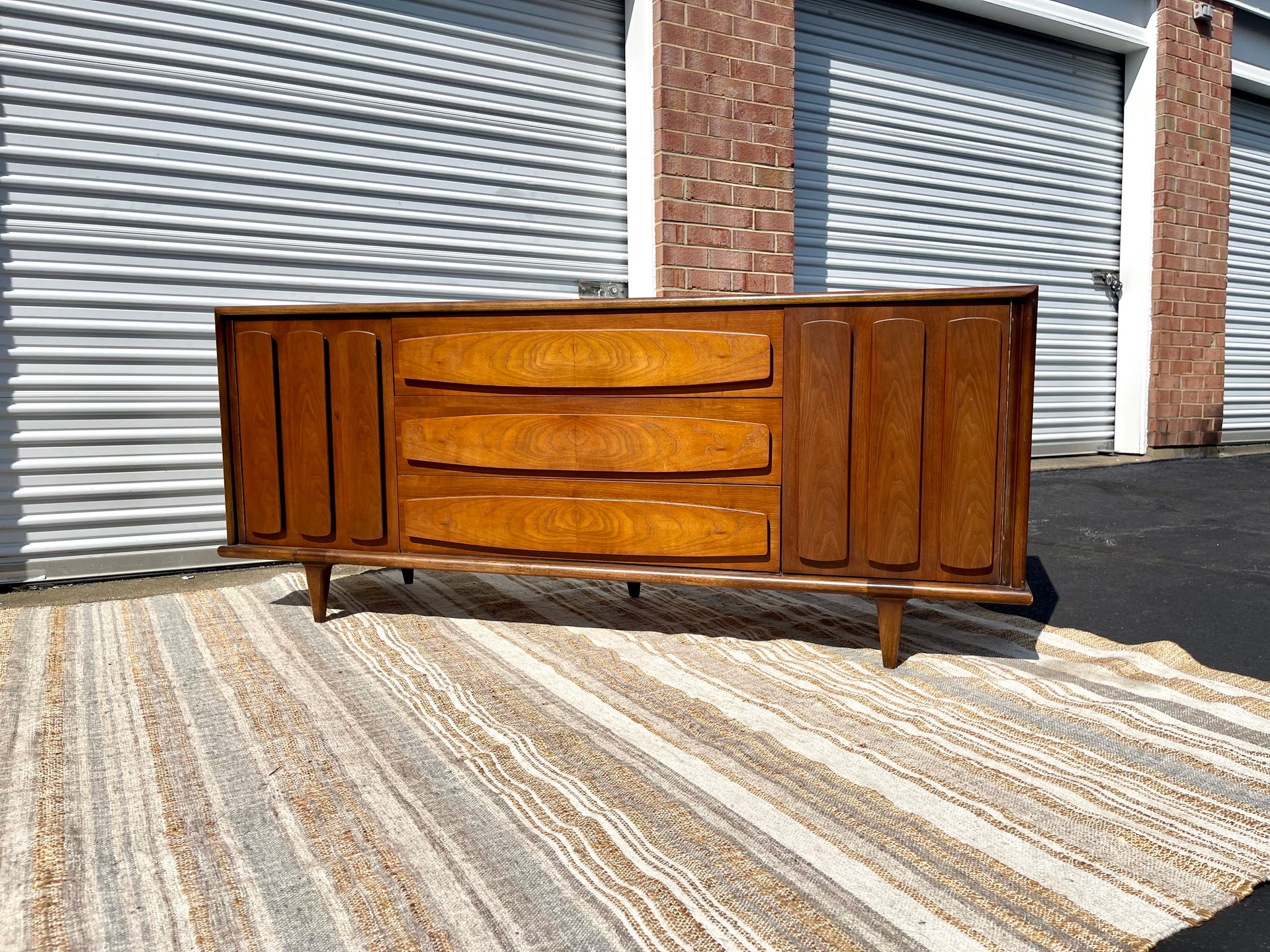 American of Martinsville Large Walnut Lowboy Dresser
