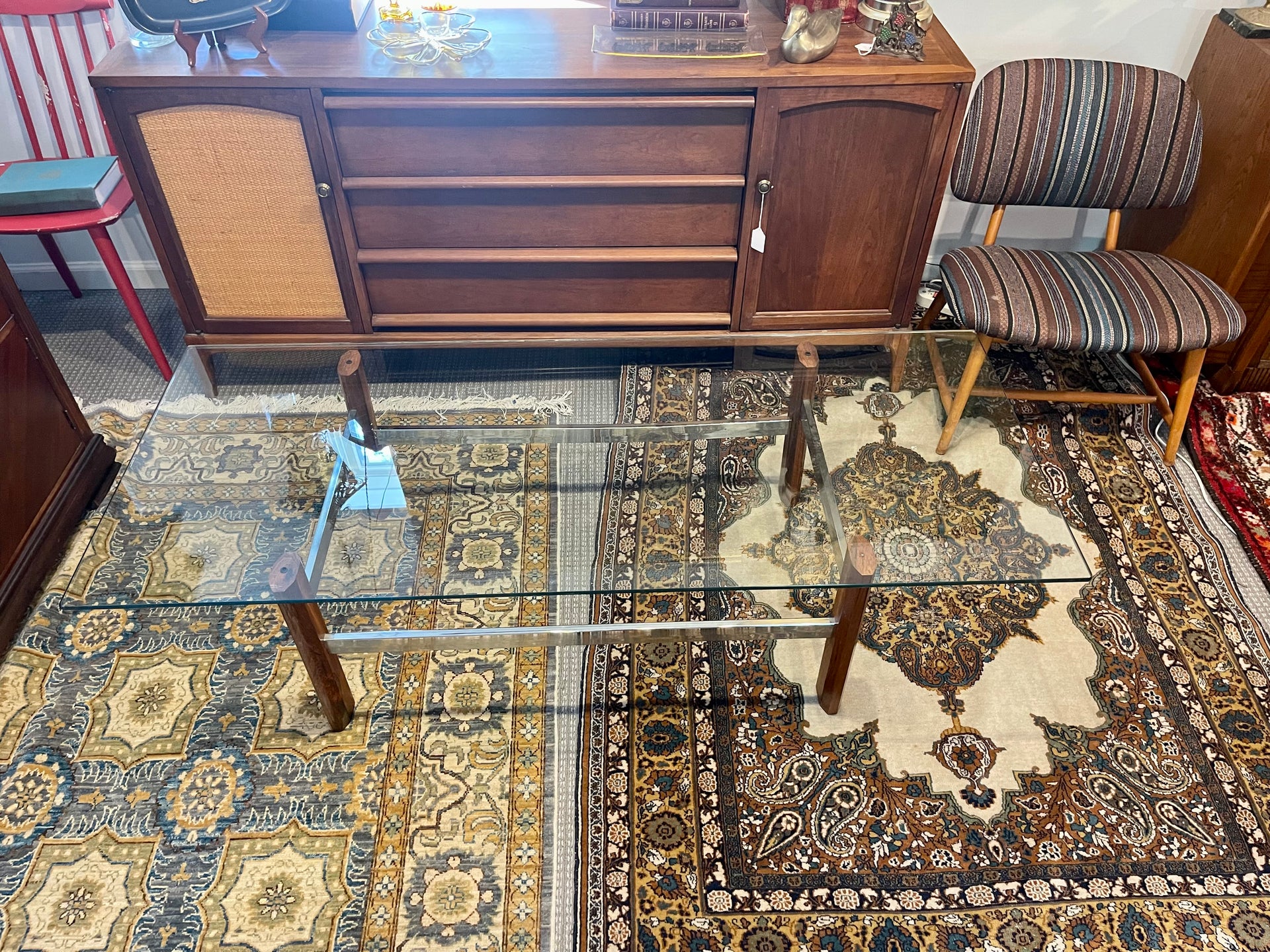 Midcentury Modern Italian Glass Rosewood and Chrome Coffee Table