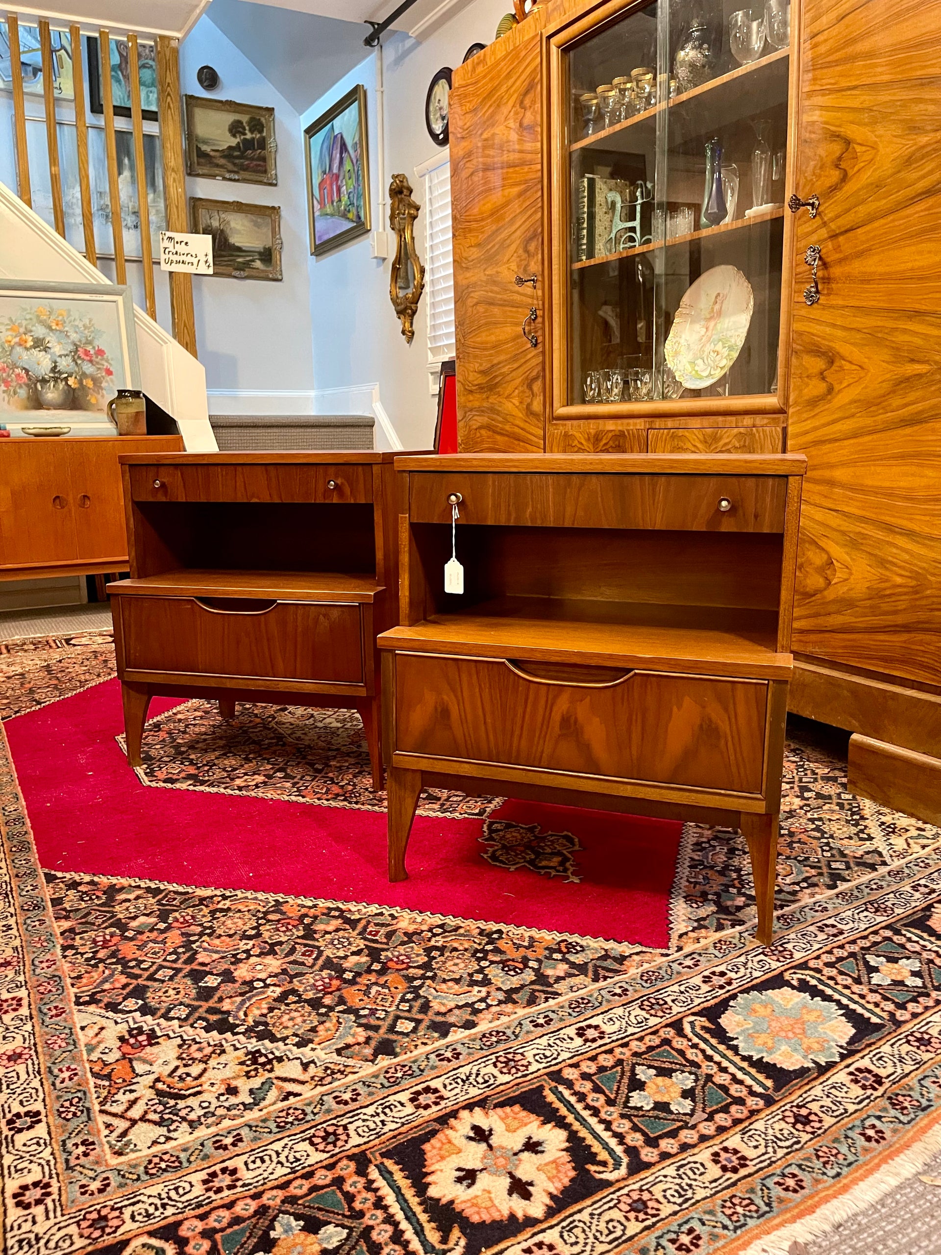 Midcentury Modern Two Tiered Walnut Nightstands