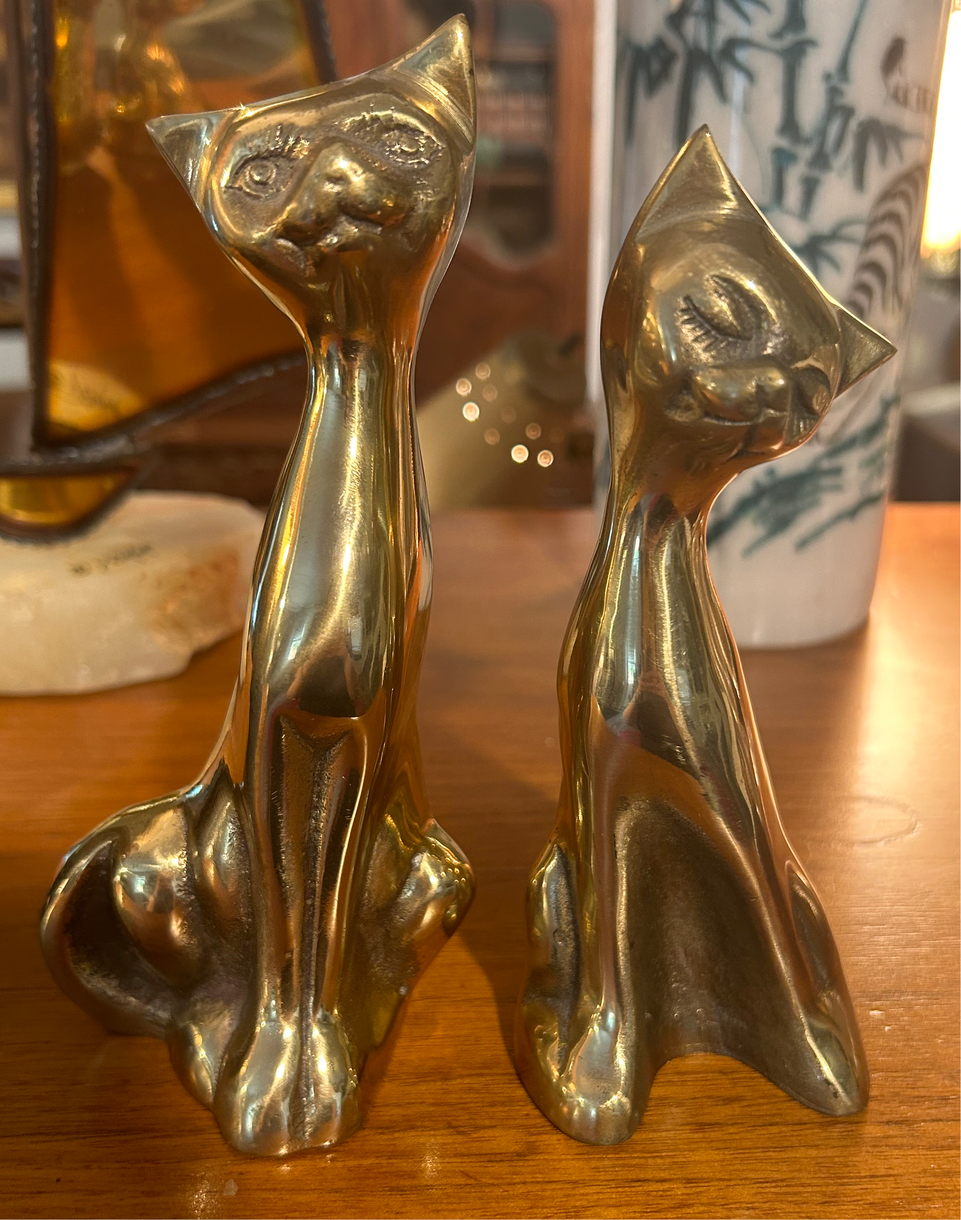 Pair of MCM Brass Cats