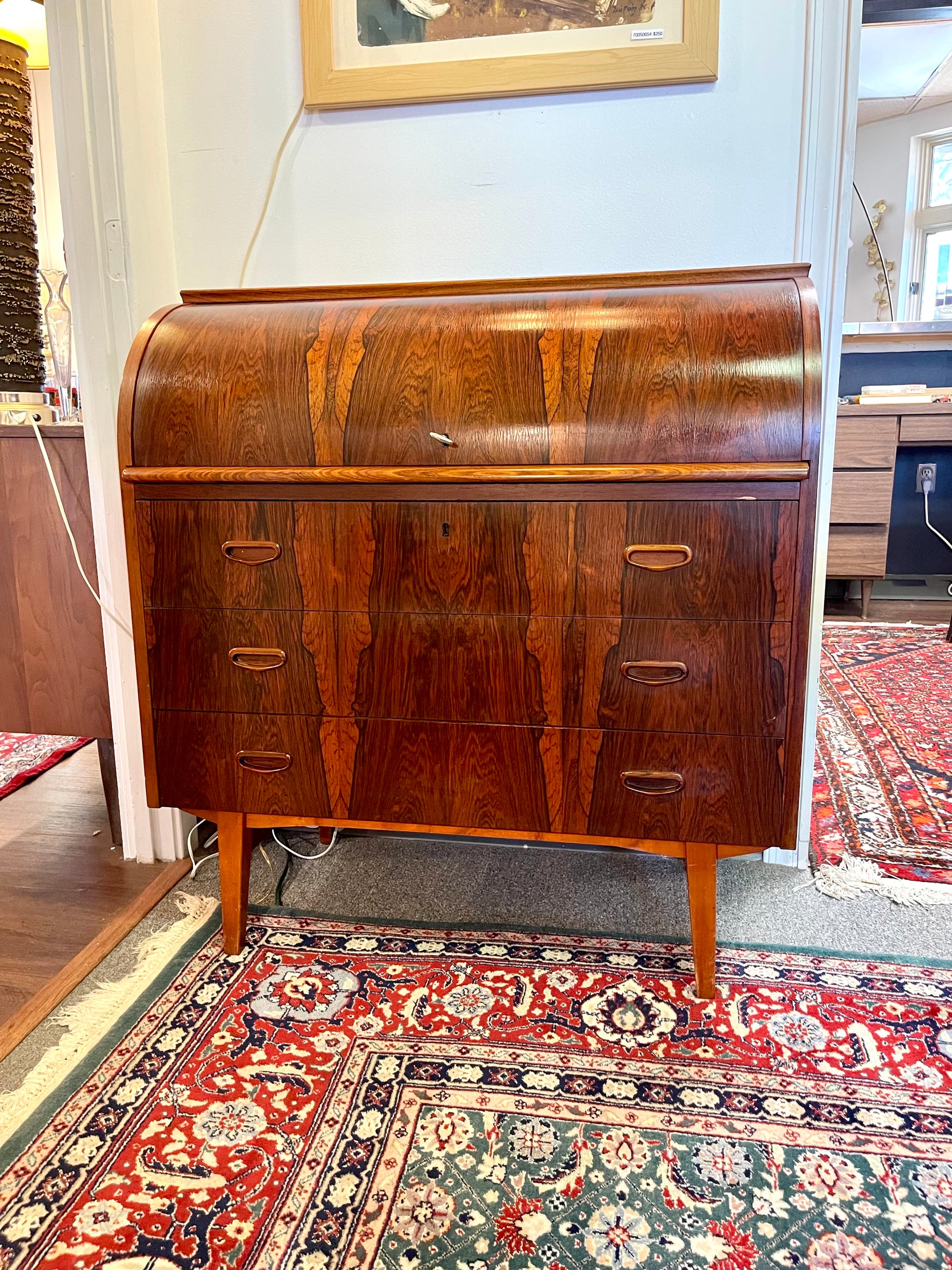 Scandinavian Modern Rosewood Roll Top Secretary Desk by Egon Ostergaard for Svensk Mobelindustri