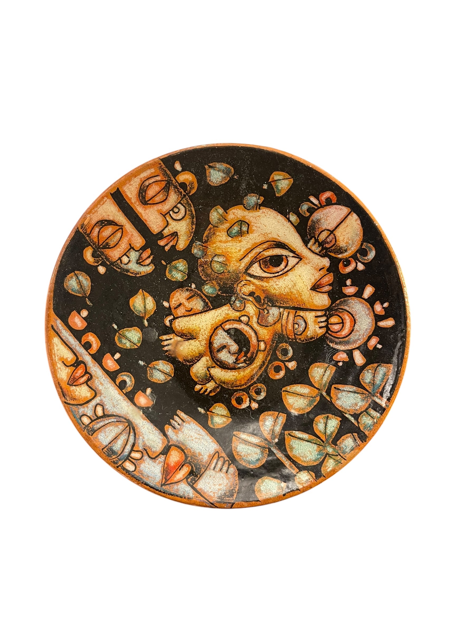 Signed Terracotta Painted and Glazed Plate
