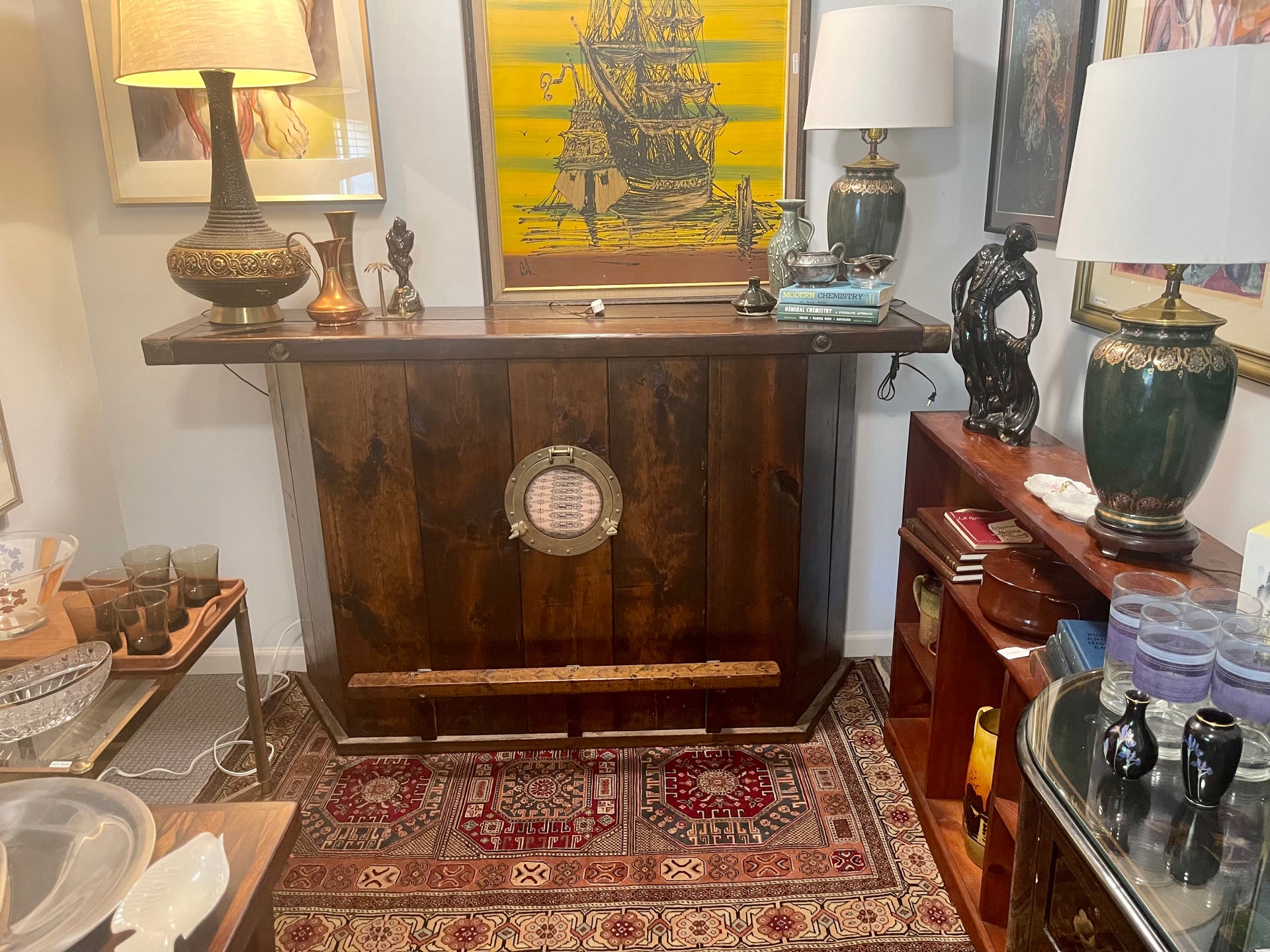 Vintage Handmade Nautical Themed Bar with Brass Details