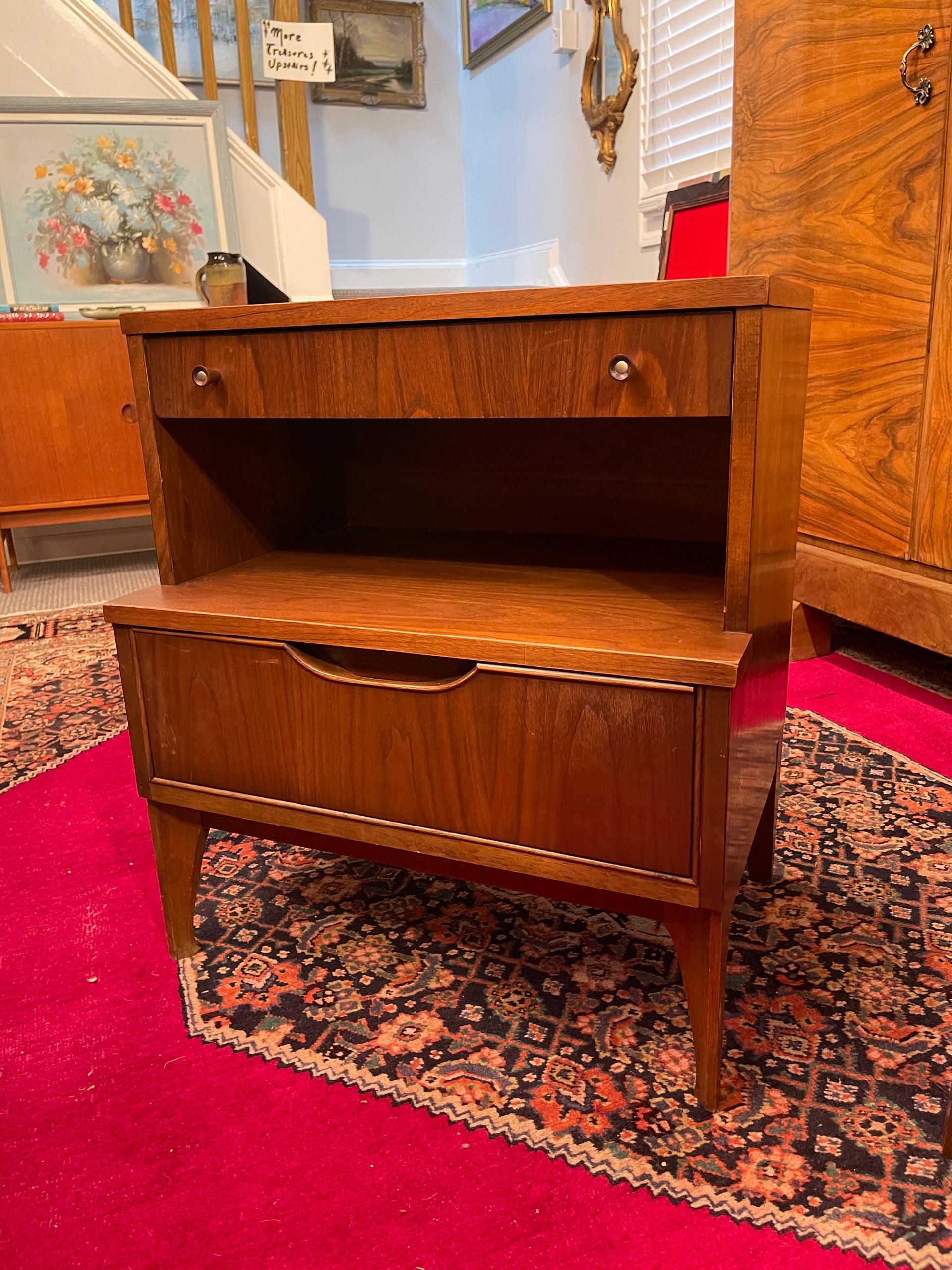 Midcentury Modern Two Tiered Walnut Nightstands