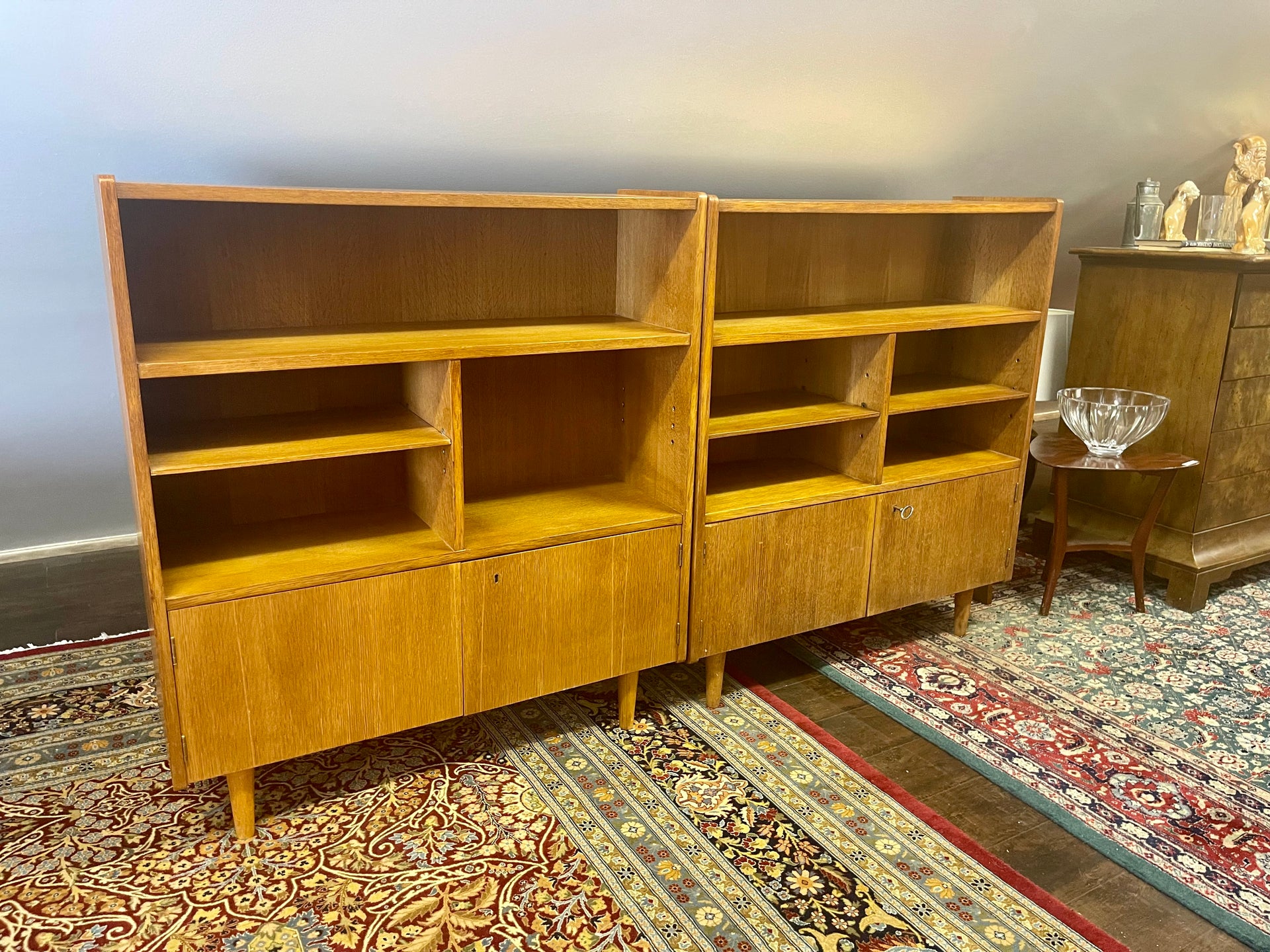 Midcentury Modern Petite Bookcases with Locking Cabinet