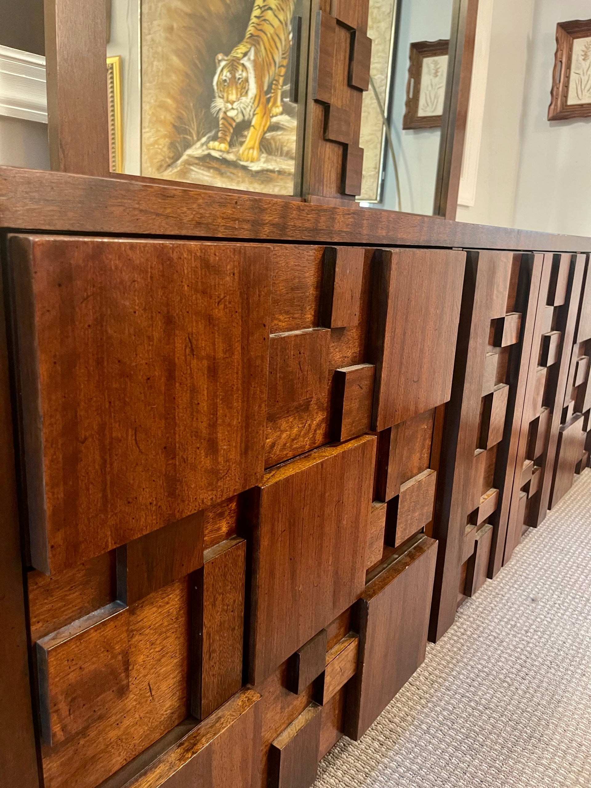Lane Altavista “Staccato” Brutalist Nine Drawer Lowboy Dresser