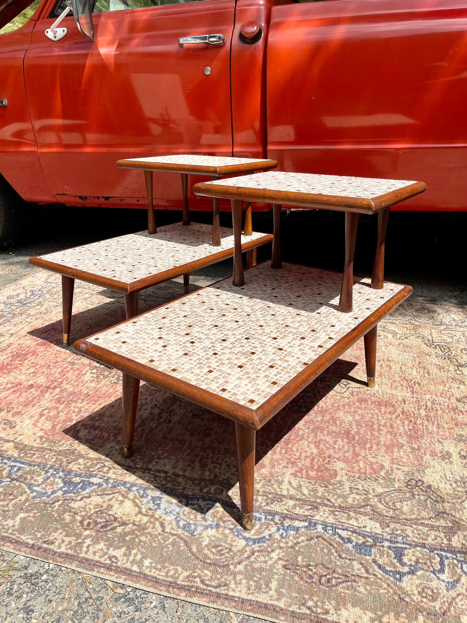 Two-Tiered Mosaic Tile Accent Tables