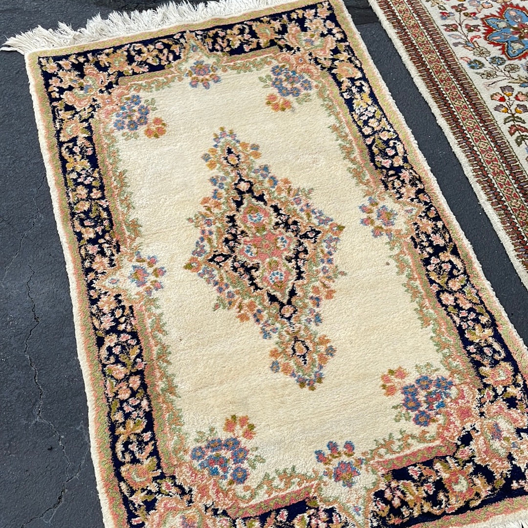 Hand Knotted Oriental Cream and Blue Area Rug