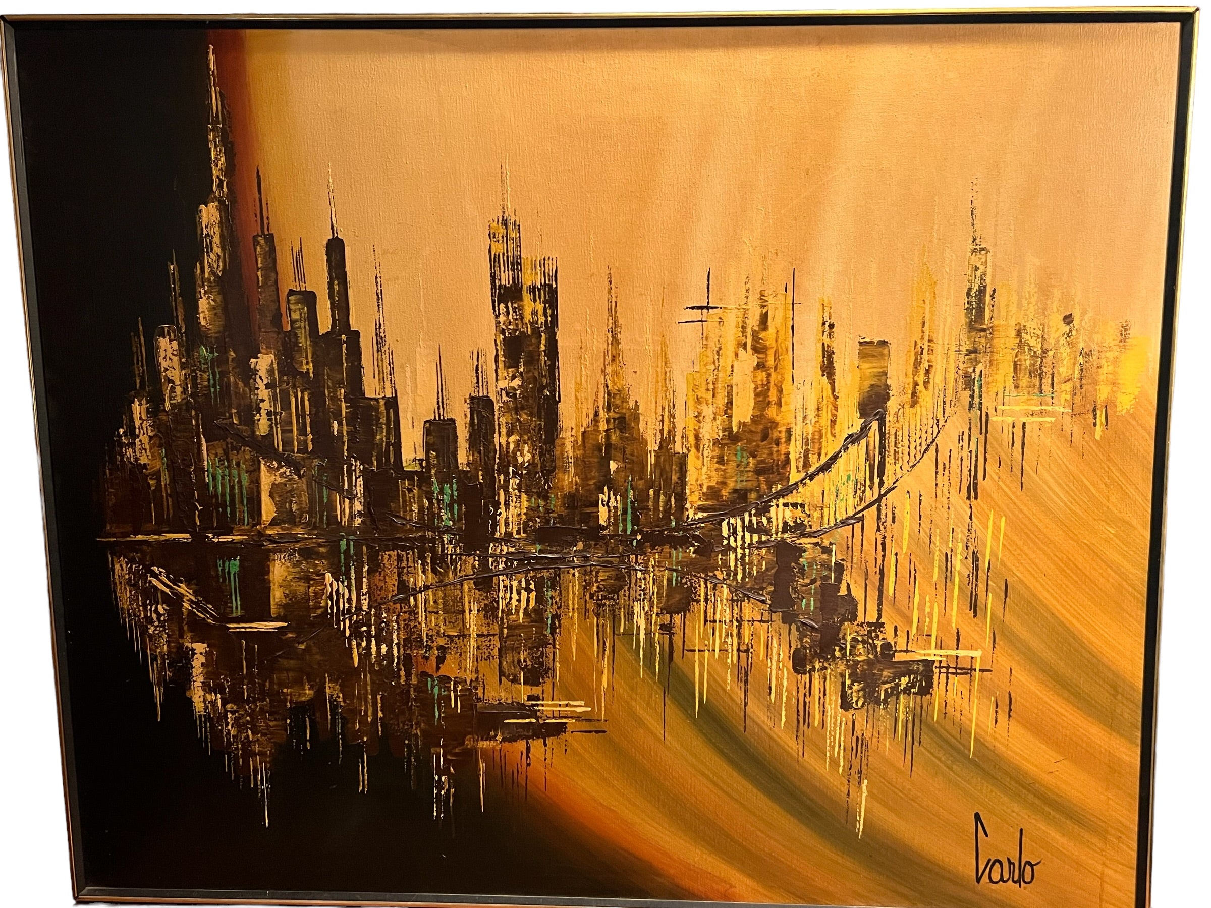 Mid Century Modern Cityscape Oil on Canvas by Carlo of Hollywood