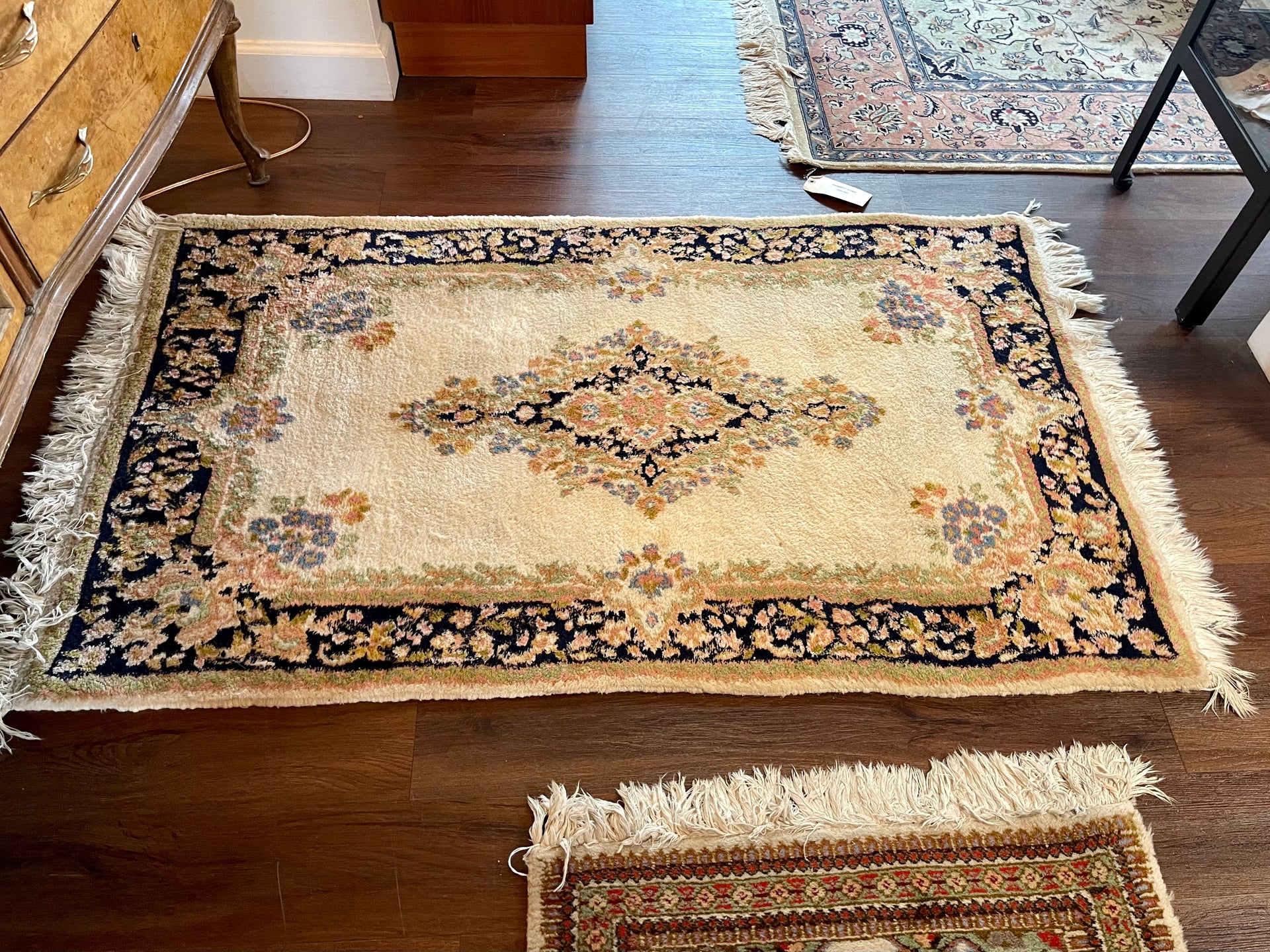 Hand Knotted Oriental Cream and Blue Area Rug