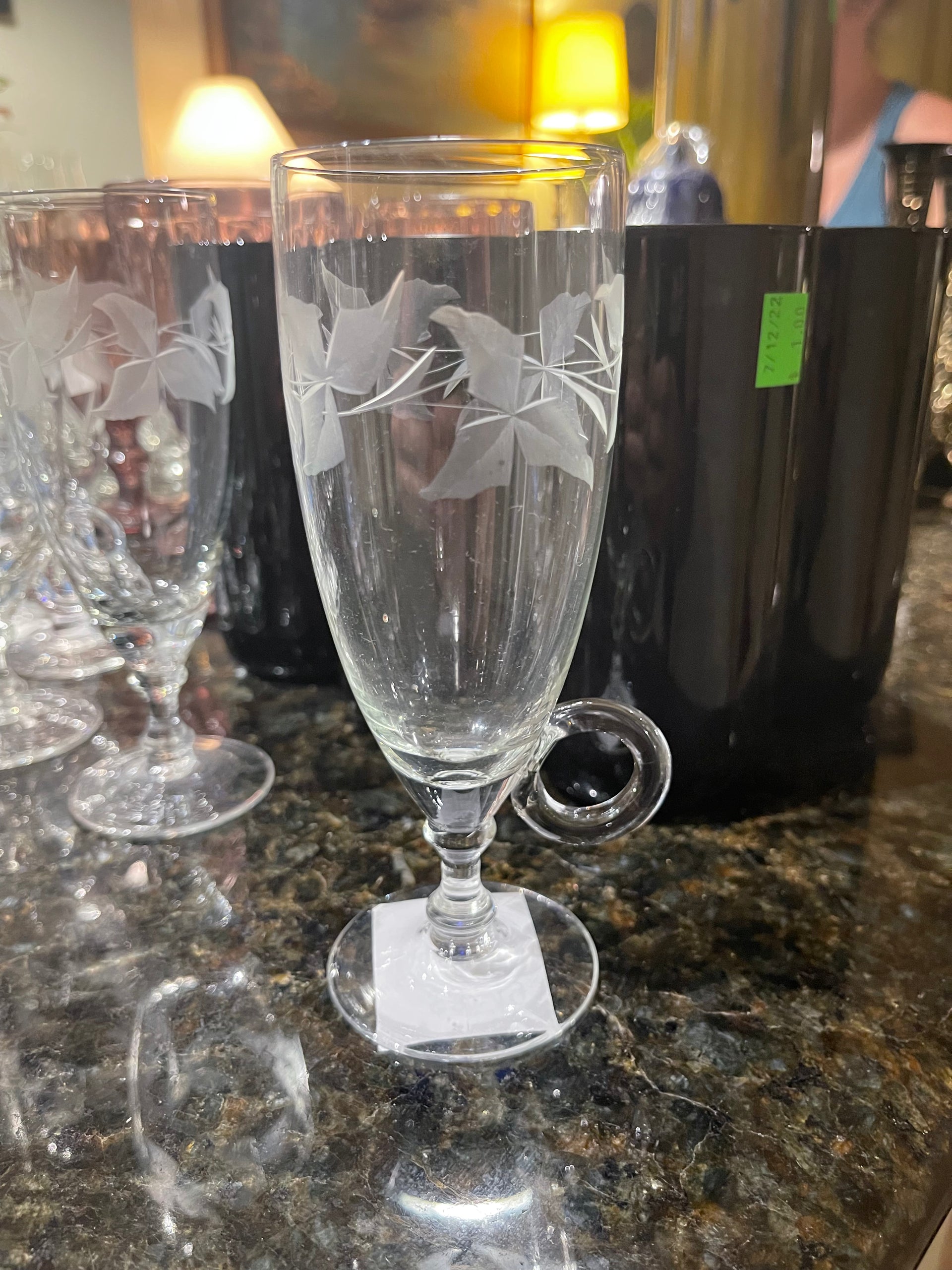 Etched Mugs, Irish Coffee, Etched Leaves and Vines/Set of 4