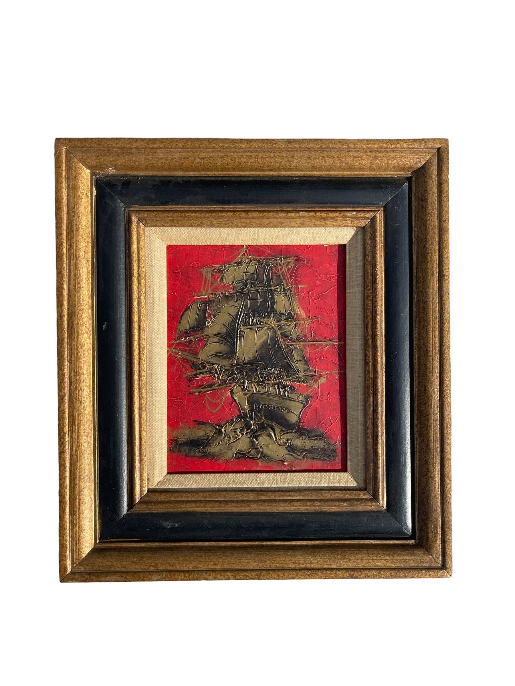 Mid Century Oil on Canvas Ship Painting