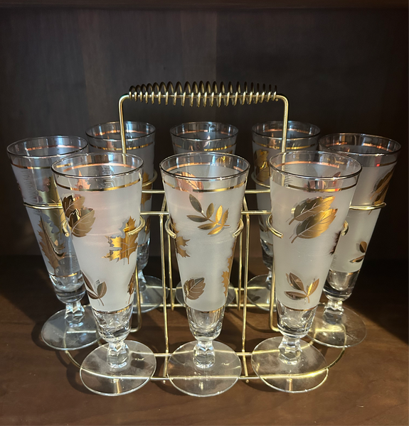 Gold Leaf Glasses Set + Rack