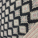 Large Vintage Black, White, Blue, and Pink Hand-knotted Oriental Bokhara Area Rug