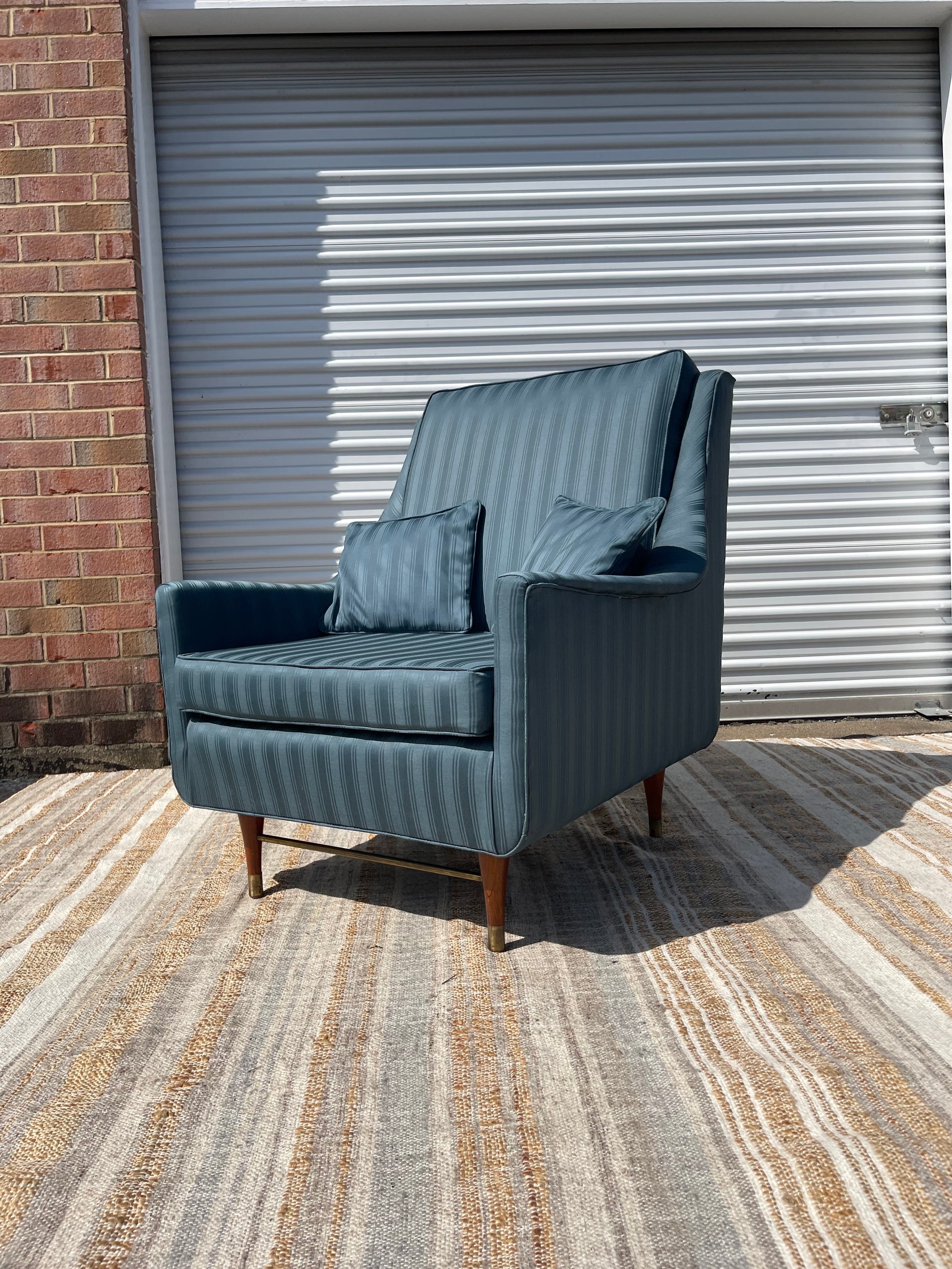 Midcentury Modern Reupholstered Blue Armchair