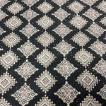 Large Vintage Black, White, Blue, and Pink Hand-knotted Oriental Bokhara Area Rug