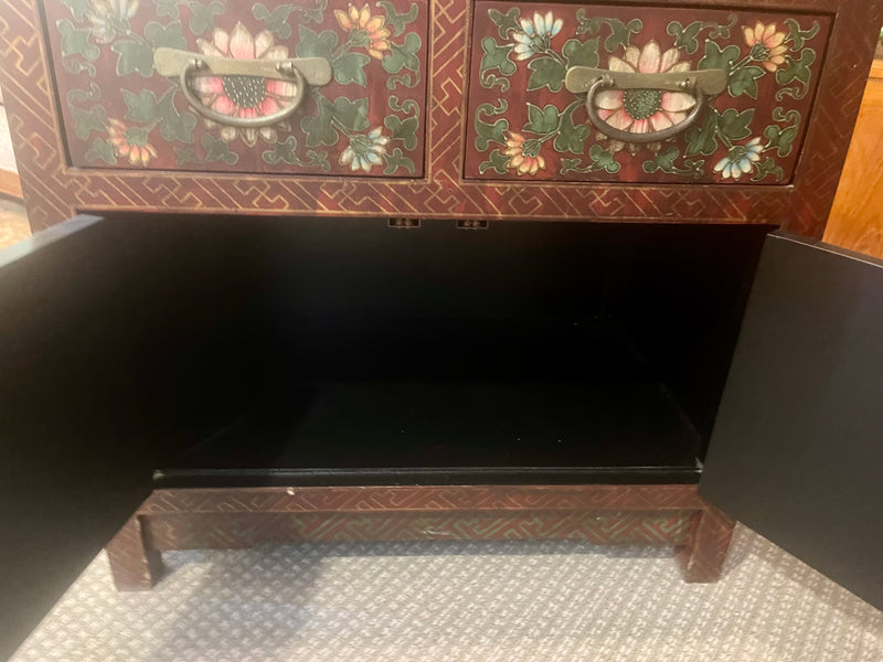 Petite Painted Asiatic Cabinet with Flower and Bird Motif