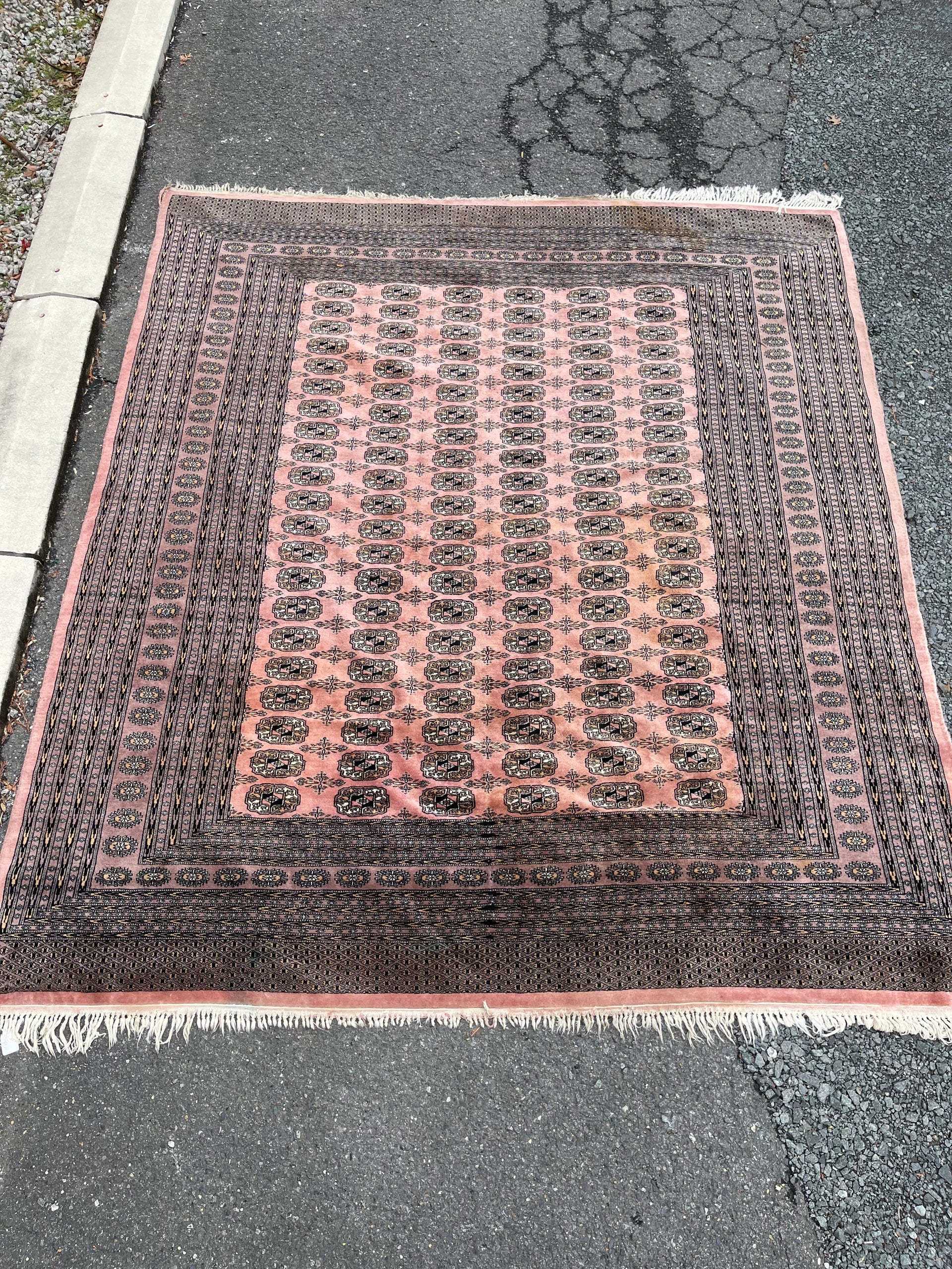 Hand-knotted Vintage Pink Bokhara Wool Area Rug