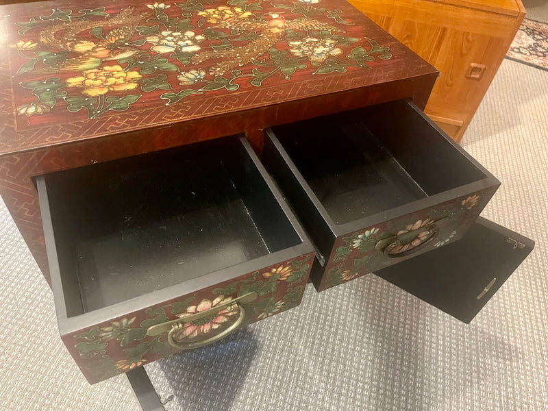 Petite Painted Asiatic Cabinet with Flower and Bird Motif