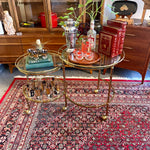 Hollywood Regency Style Brass and Glass Two Tiered Bar Cart