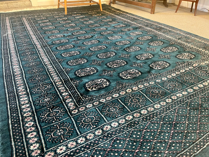 Hand-knotted Pakistani Bokhara Teal Area Rug