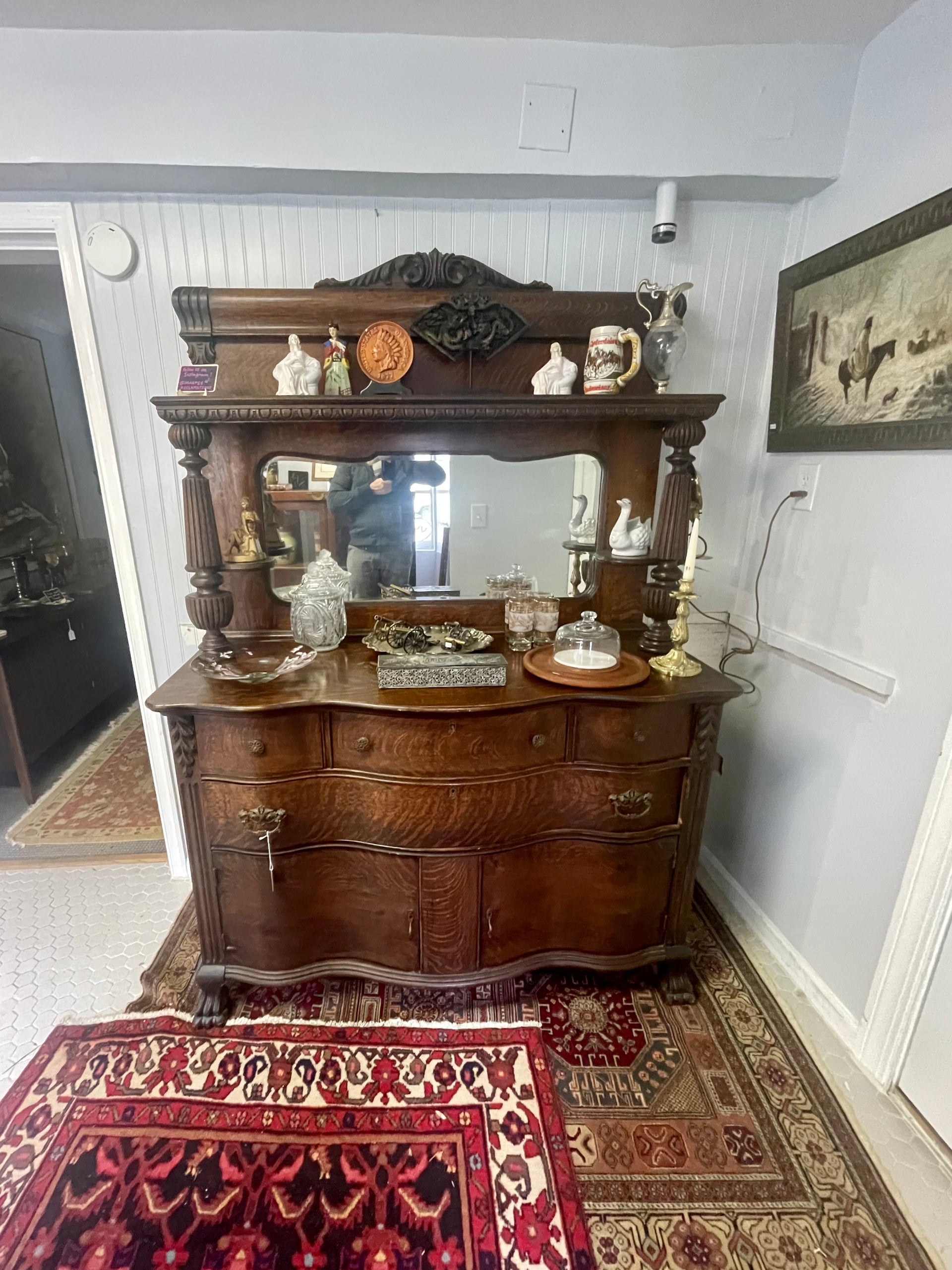 Ornate Victorian Oak Buffet with Mirror