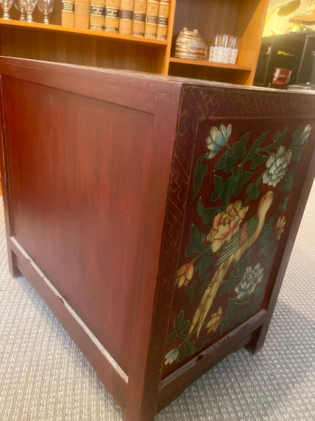 Petite Painted Asiatic Cabinet with Flower and Bird Motif