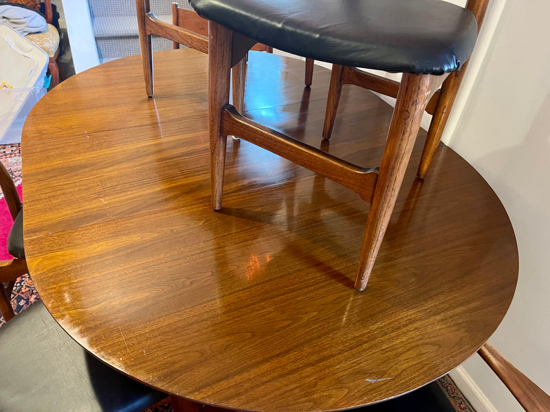 Midcentury Modern Walnut Dining Table & Six Chairs