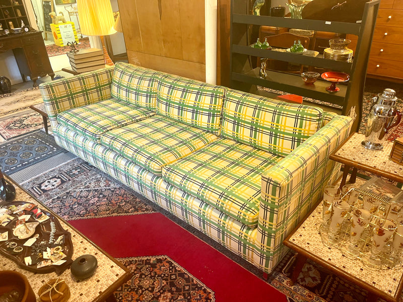 Vintage King Furniture Mfg Upholstered Green & Yellow Sofa