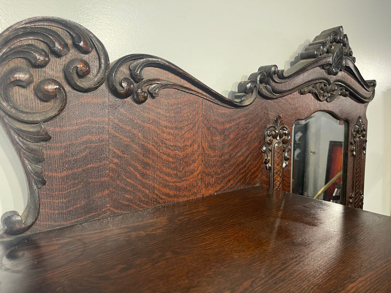 Antique American Tiger Oak Side by Side Bowed Glass Bookcase or China Secretary