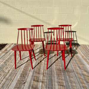 J77 Danish Red Lacquered Chairs by Folke Pålsson