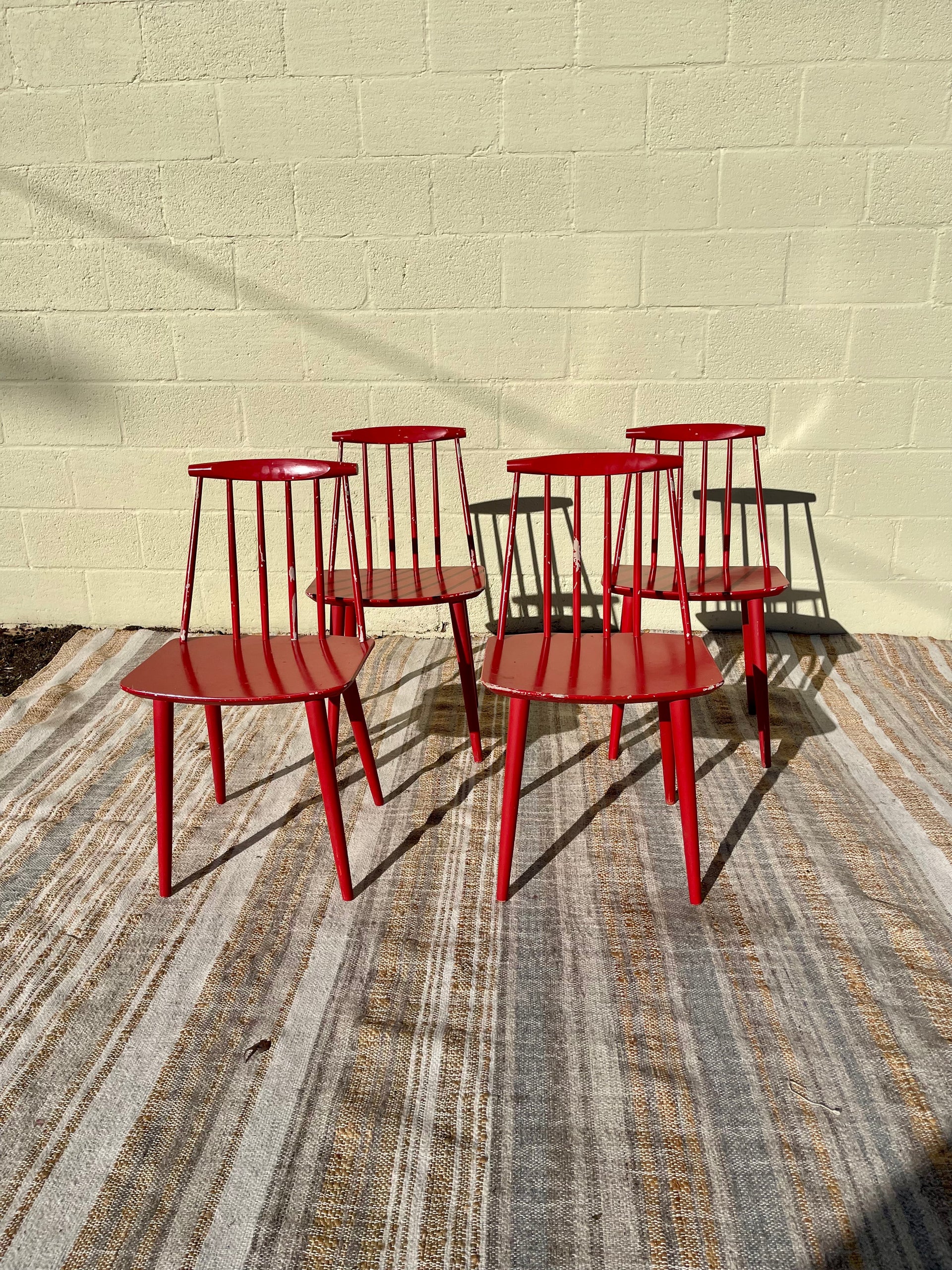 J77 Danish Red Lacquered Chairs by Folke Pålsson