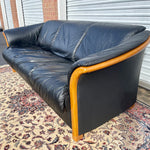 Ekornes Scandinavian Modern Black Leather “Manhattan” Stressless Sofa