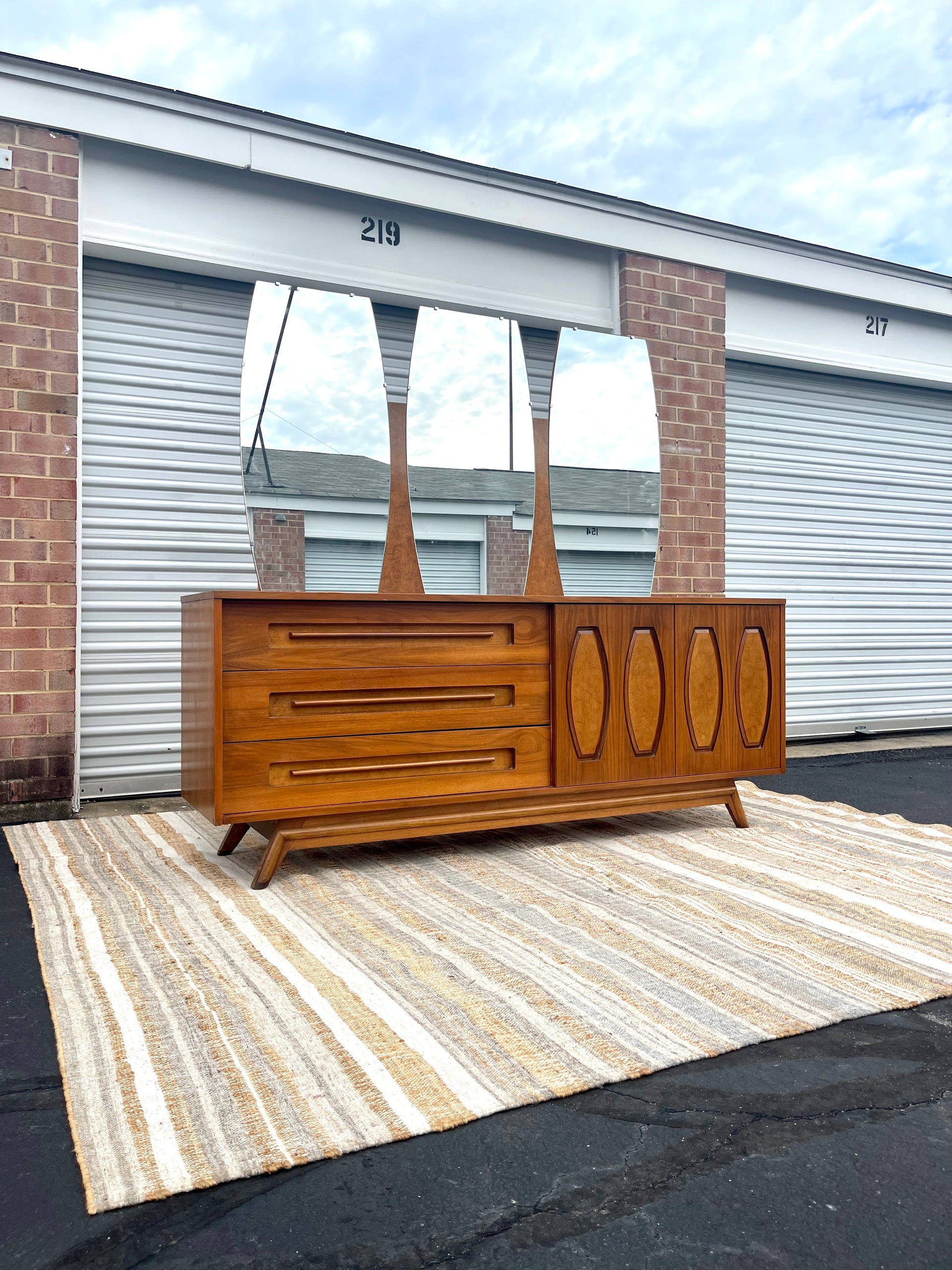 Young Mfg. Co Midcentury Modern Large Lowboy Dresser or Credenza with Mirror