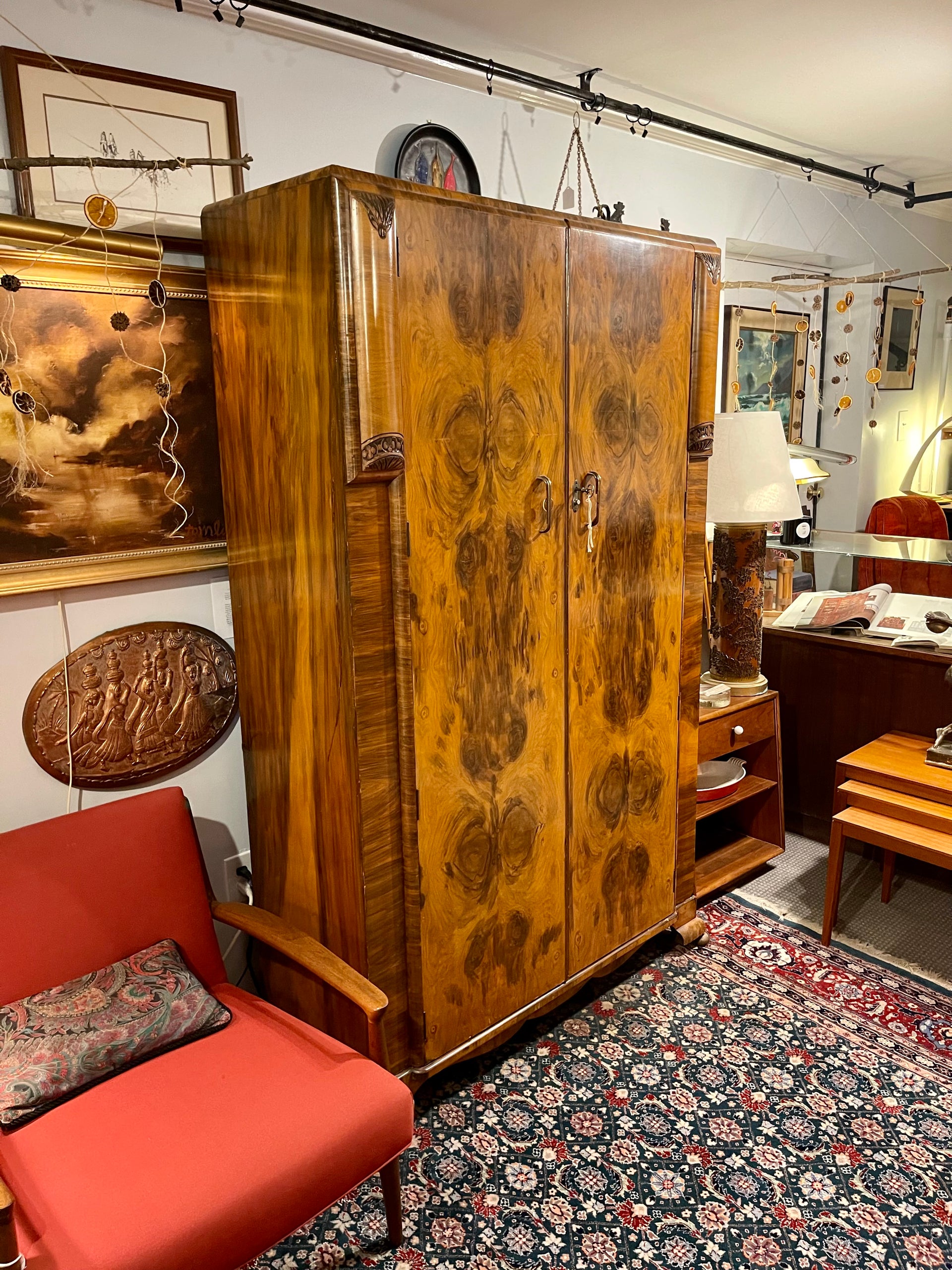 Antique French Deco Burled Armoire