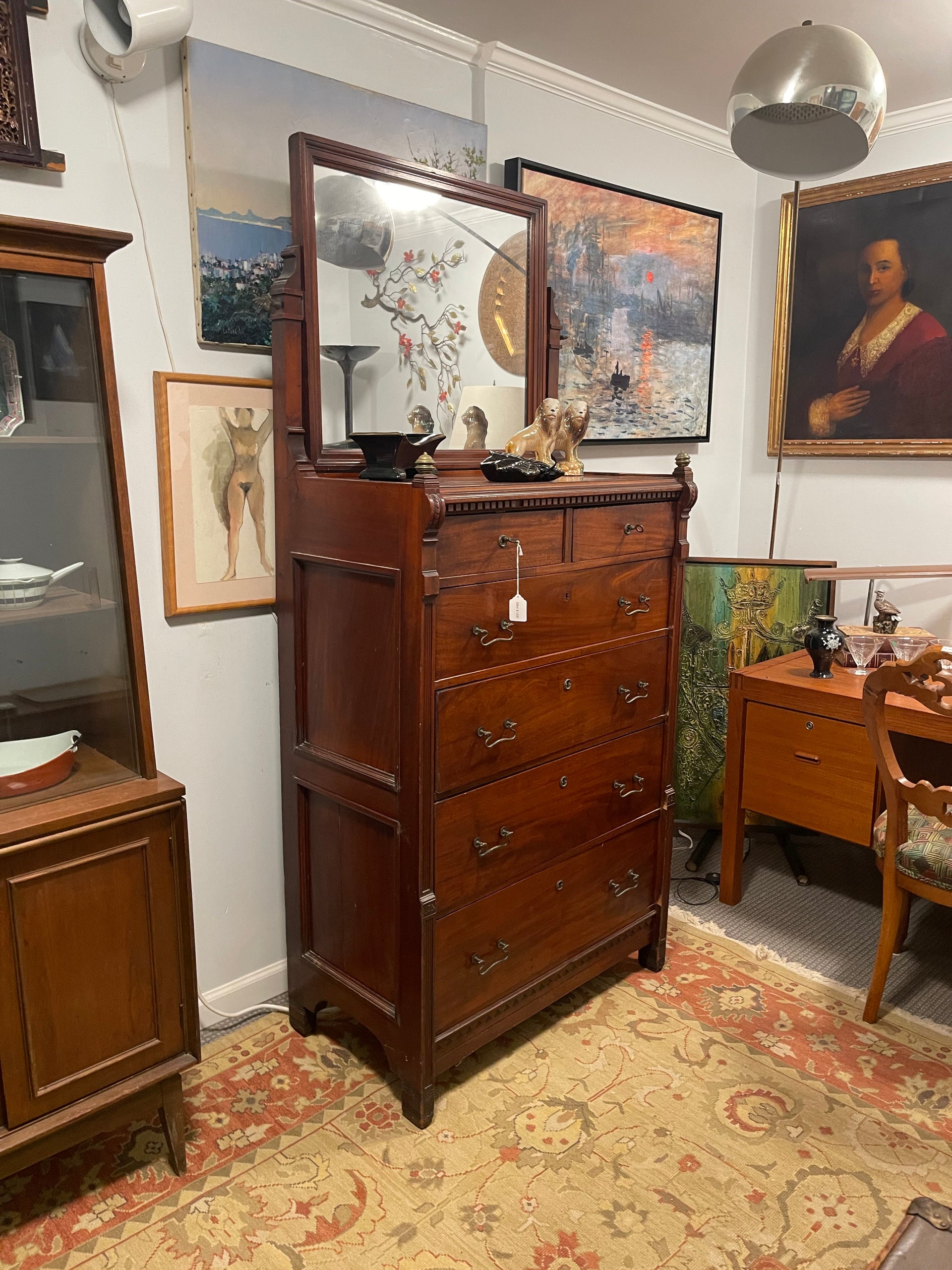 Antique Mahogany Chest of Drawers with Mirror