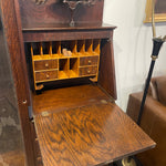 Antique American Tiger Oak Side by Side Bowed Glass Bookcase or China Secretary