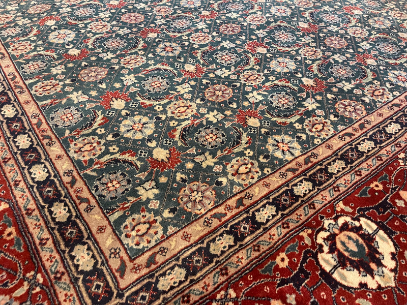 Vintage Aquamarine, Red and Blue Hand Knotted Area Rug