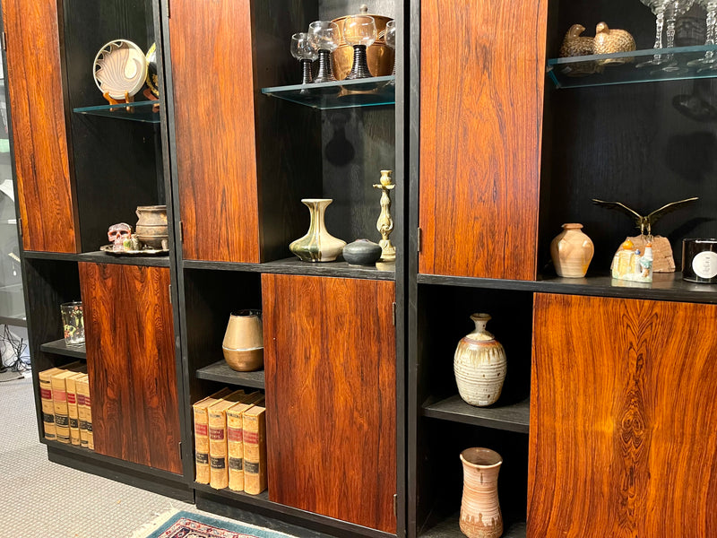 Vintage Harvey Probber Alternating Door Display Cabinets Rosewood & Ebonized Oak