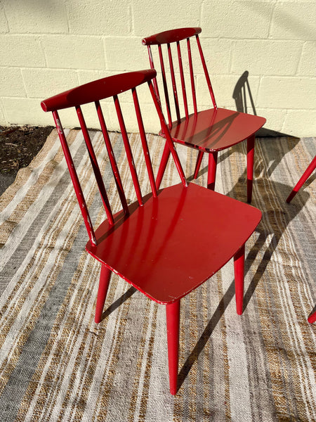 J77 Danish Red Lacquered Chairs by Folke Pålsson