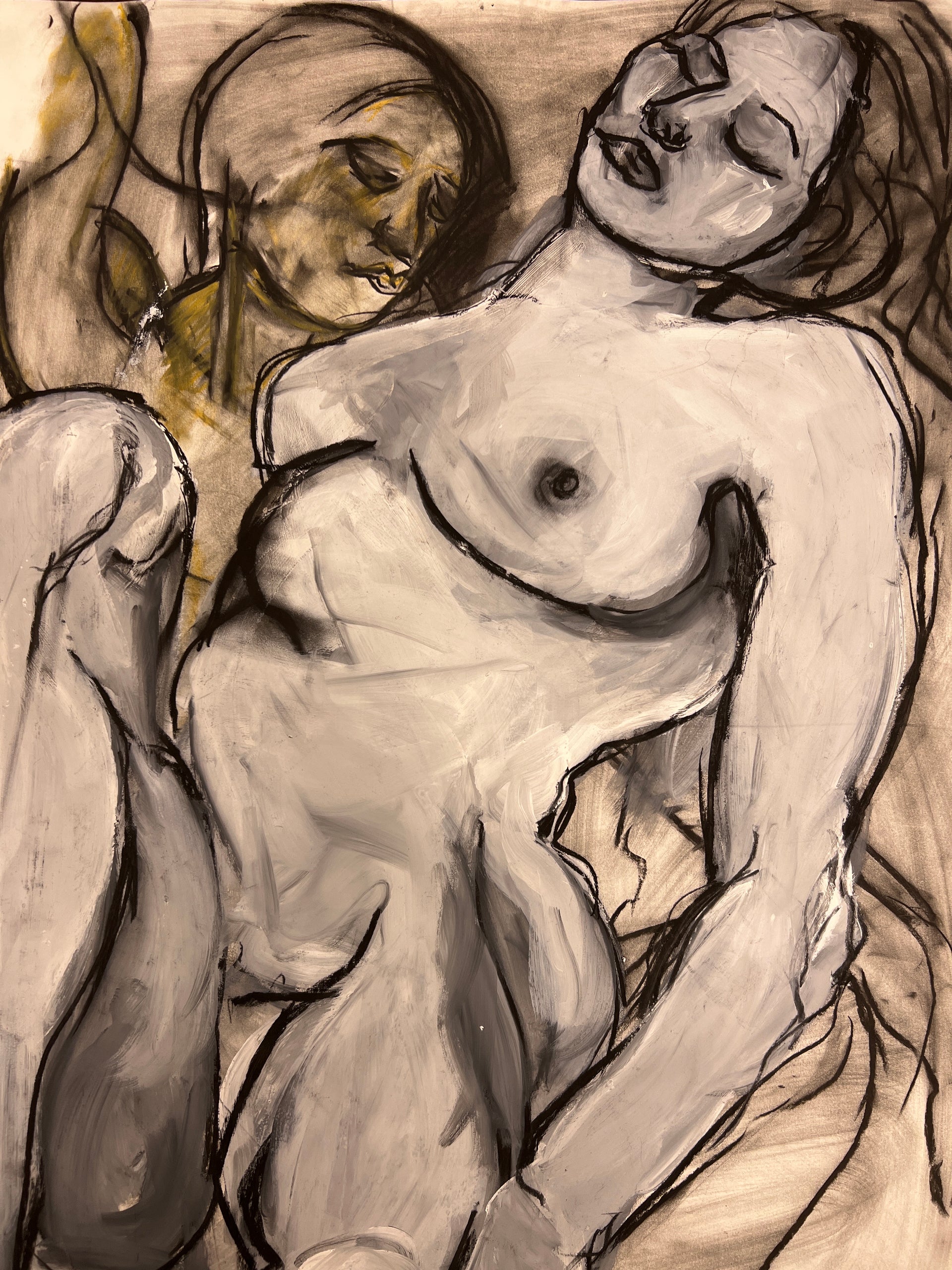 Black White and Gold Women Nude Charcoal and Acrlyic (Nina Gelin-Meier Collection)