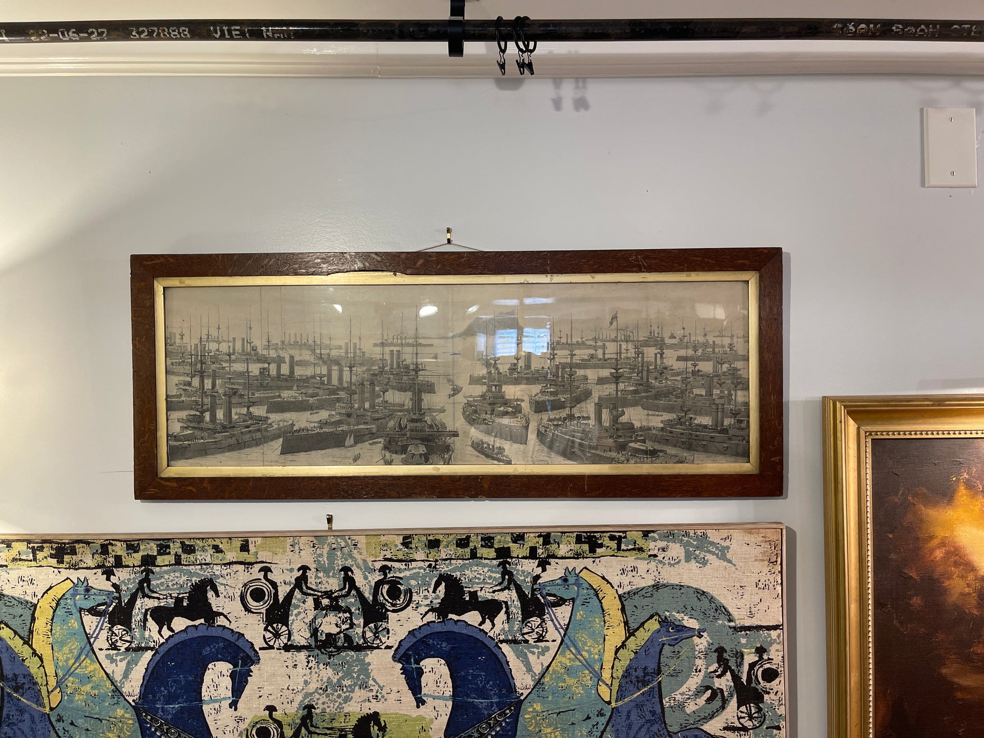 Antique Ship & Rock of Gibraltar Framed Artwork