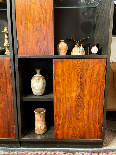 Vintage Harvey Probber Alternating Door Display Cabinets Rosewood & Ebonized Oak