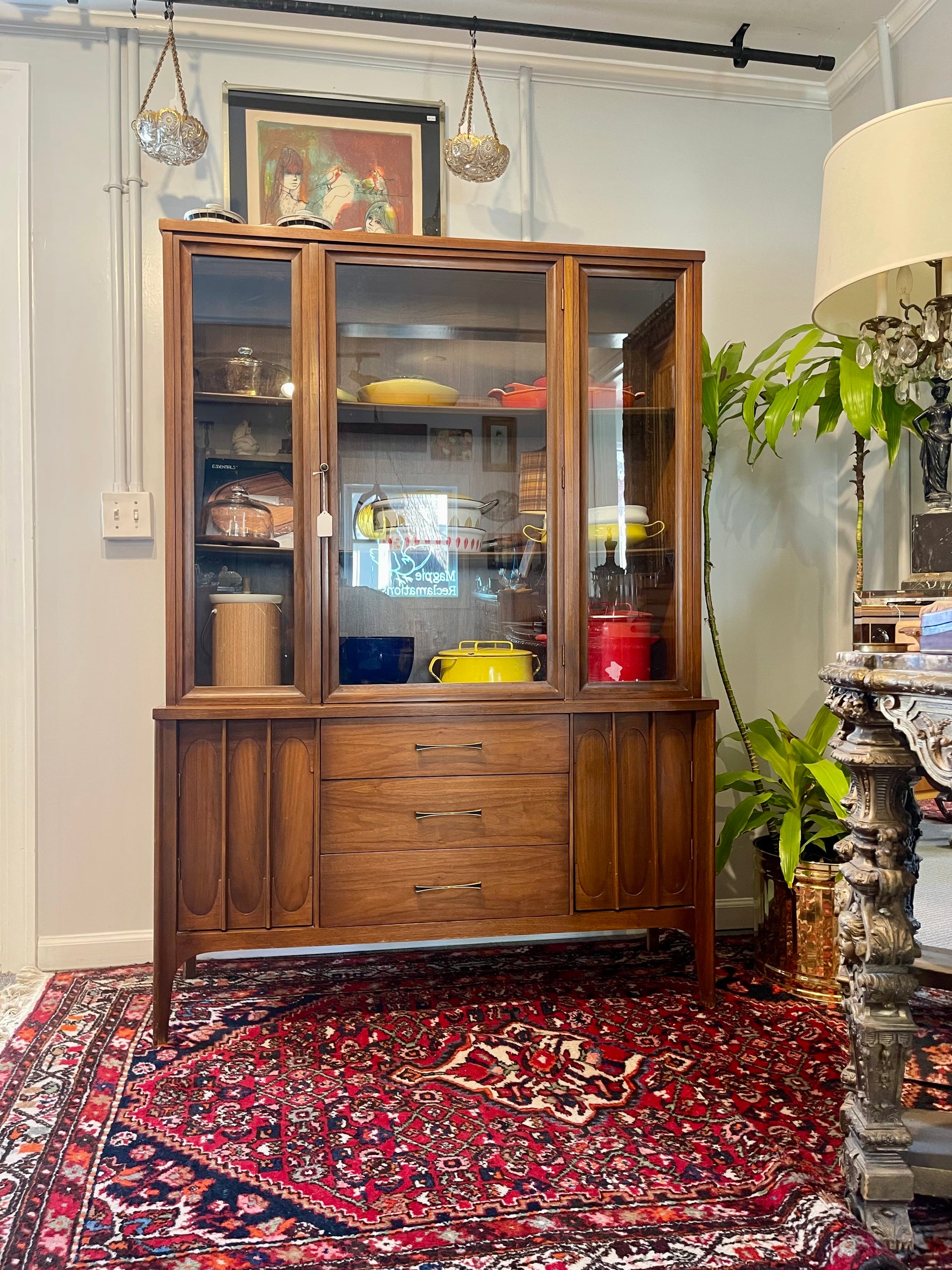 Midcentury Modern Petite Walnut China Cabinet