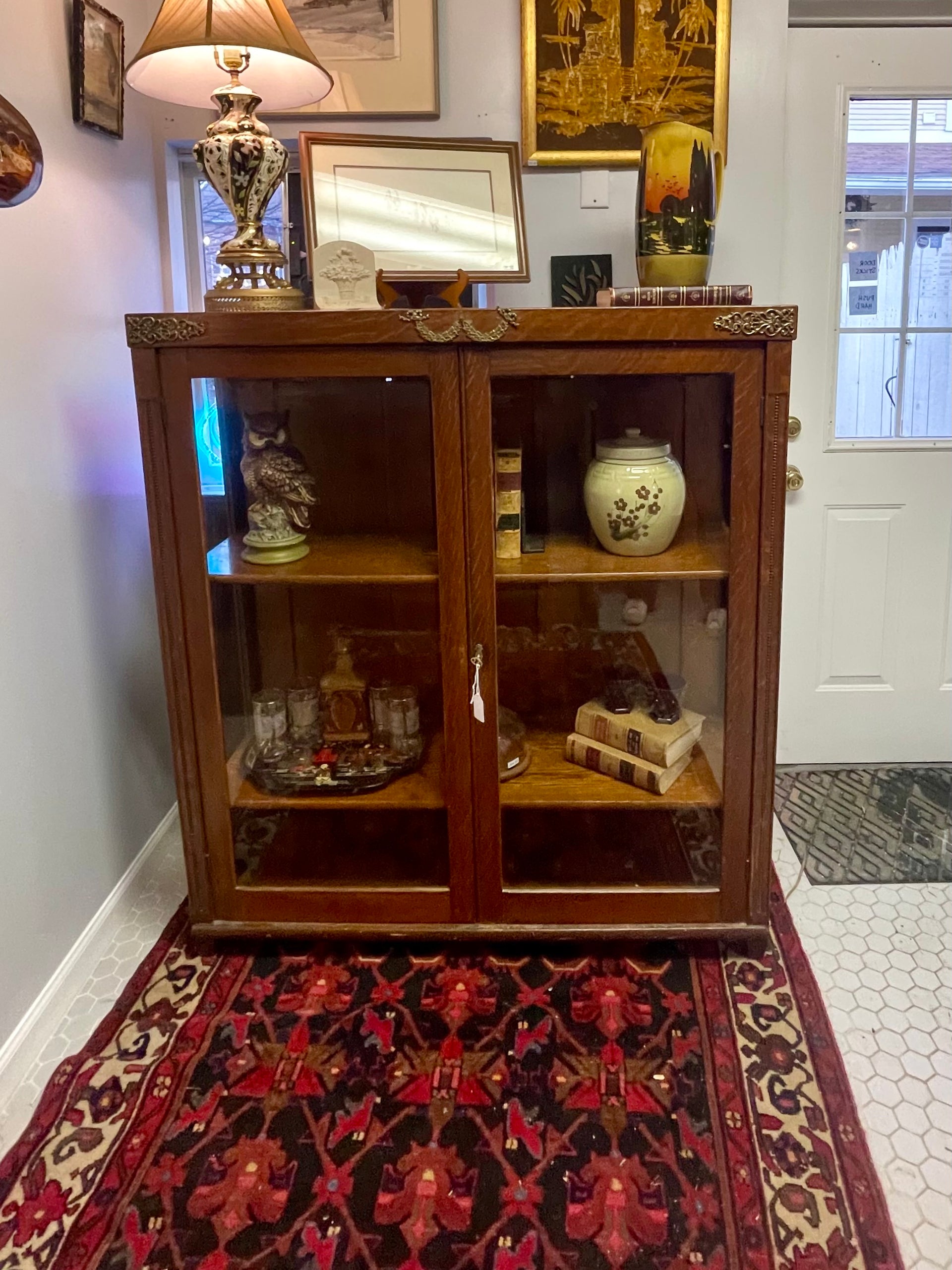 Antique Oak Federal Style Glass-Fronted Cabinet